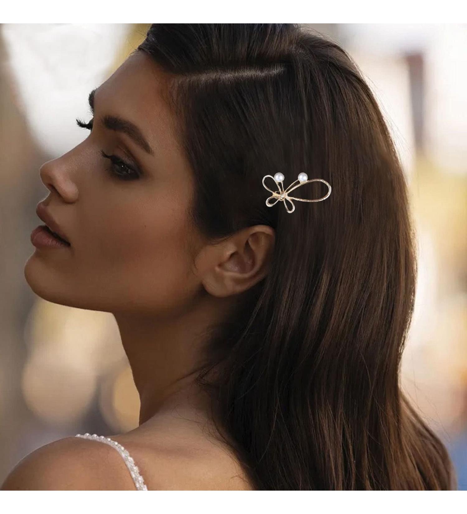 Aneneiceera Hollow Out Bow tie Hair Clip Gold Hair Barrette One word Clip Pearl Hair Pin Headpieces Decorative Hair Pins Headwear Bride Hair Accessories for Women and Girls (Gold) - Buy Online on GoSupps.com
