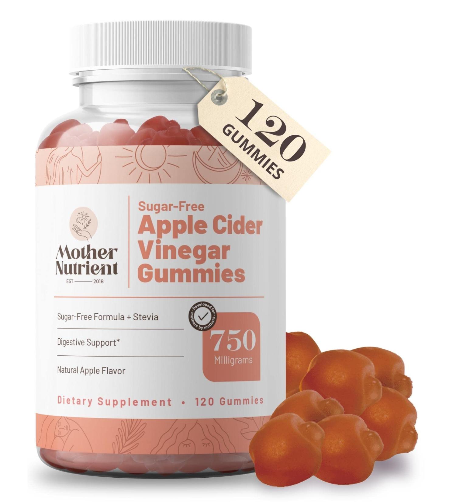 Mother Nutrient Sugar-Free Apple Cider Vinegar Gummies - 2-Month Supply (120 Gummies) | Raw & Unfiltered ACV Sweetened with Stevia - Buy Online on GoSupps.com