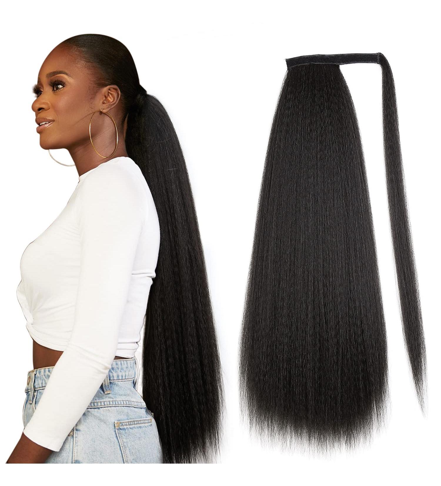 WIGNEE Kinky Straight Wrap Around Ponytail Extension - Natural Black 30 Inch for Black Women - Buy Online on GoSupps.com