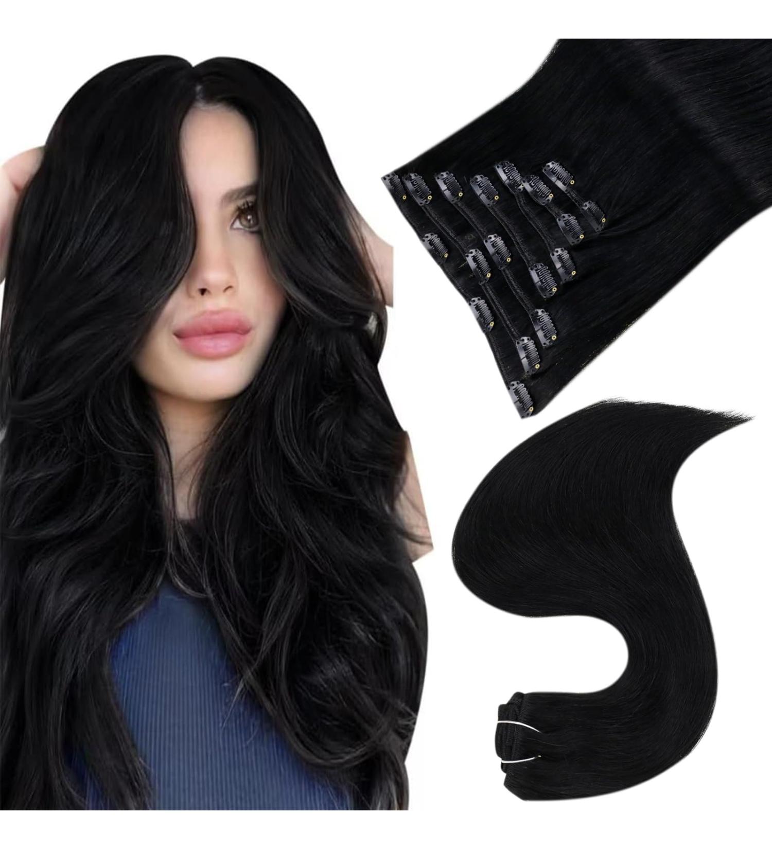 Easyouth Jet Black Clip in Hair Extensions 16 Inch 120g 7Pcs Double Weft Human Hair - Natural Soft & Real Clip ins #1 - Buy Online on GoSupps.com