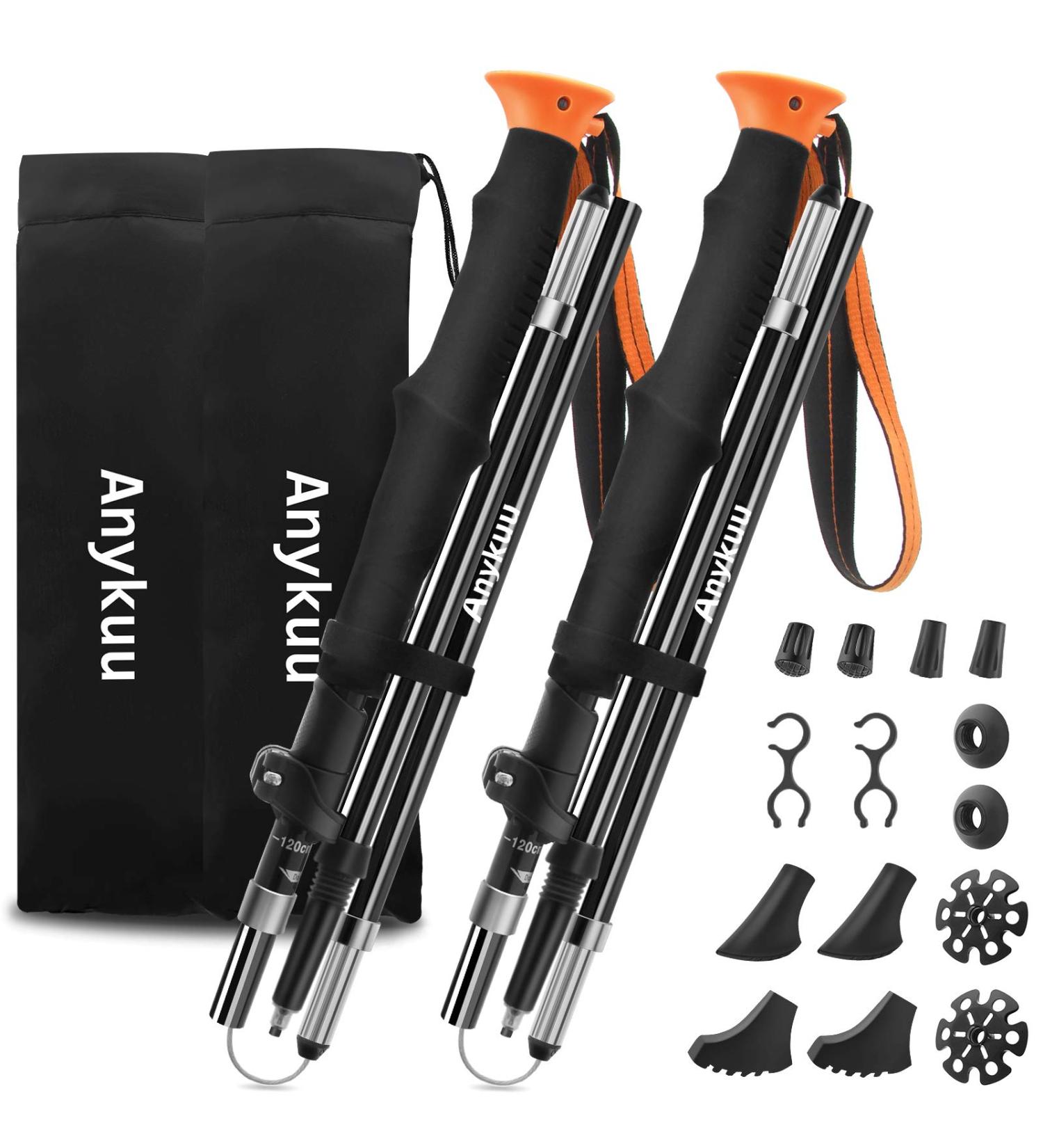 Anykuu Hiking Poles 2 Pack - Shockproof Ultralight Foldable Nordic Walking Poles (110-130cm) - Ideal for Camping & Outdoor Adventure | Orange - Buy Online on GoSupps.com
