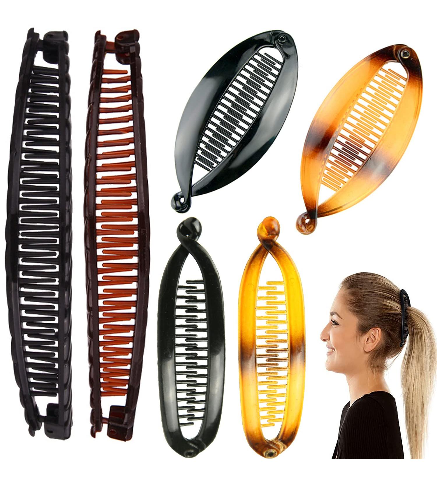 Vintage Banana Hair Clips for Women - Classic Clincher Comb for Thick & Fine Hair - Black/Brown Fishtail Hair Accessories - Buy Online on GoSupps.com