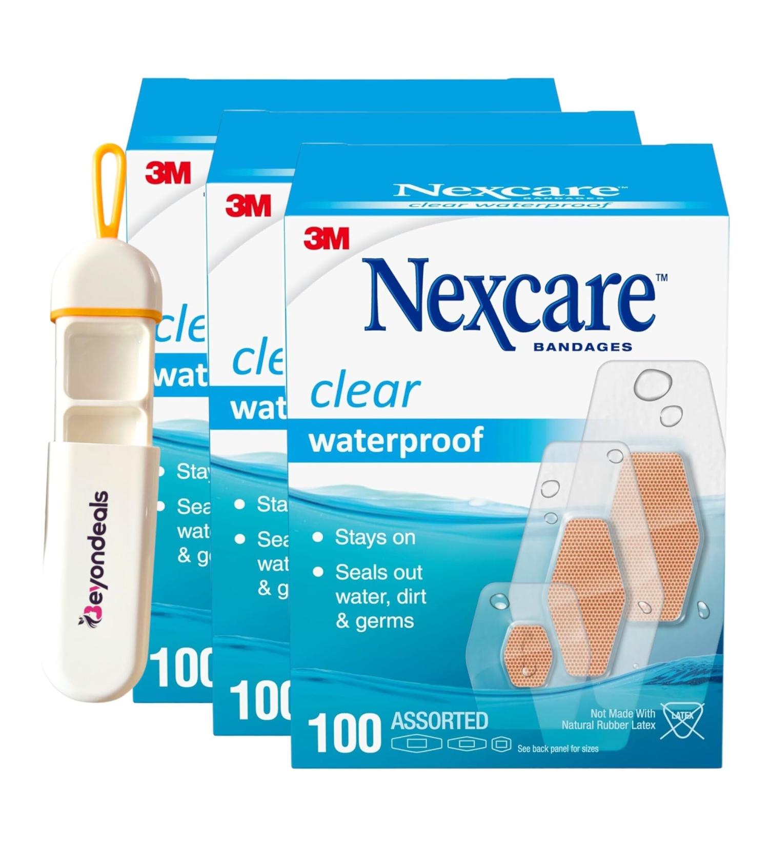 Waterproof Assorted Bandages 100 Pack - Flexible Clear Wound Coverings + Beyondeals Portable Pills Box | Ideal for Sports - Buy Online on GoSupps.com