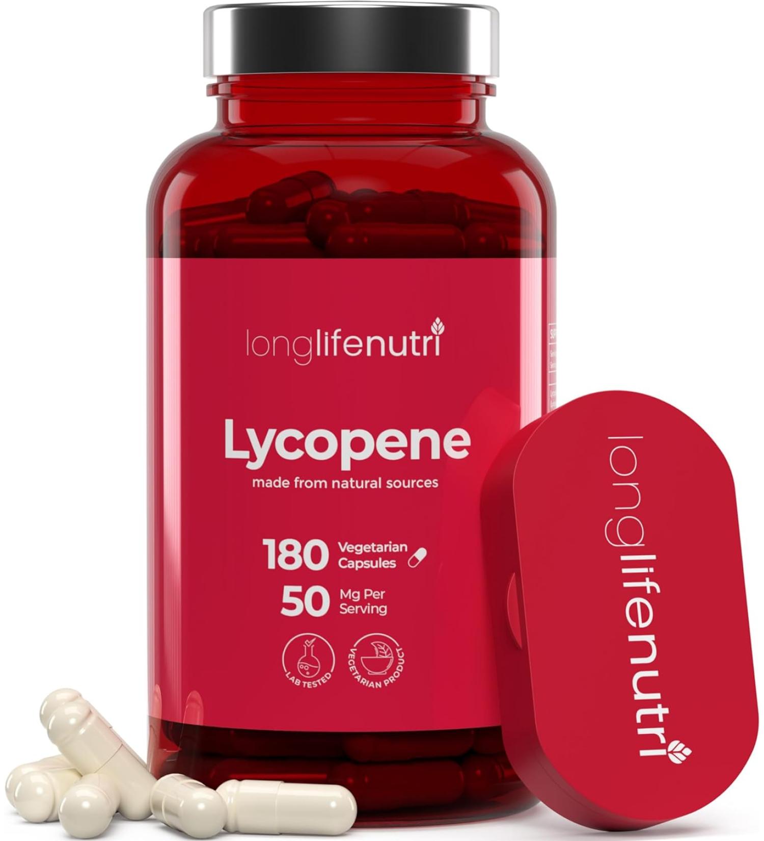 LongLifeNutri Lycopene 50mg 180 Vegetarian Capsules - Natural Tomato Extract | Non-GMO | Supplement Health Support - Buy Online on GoSupps.com