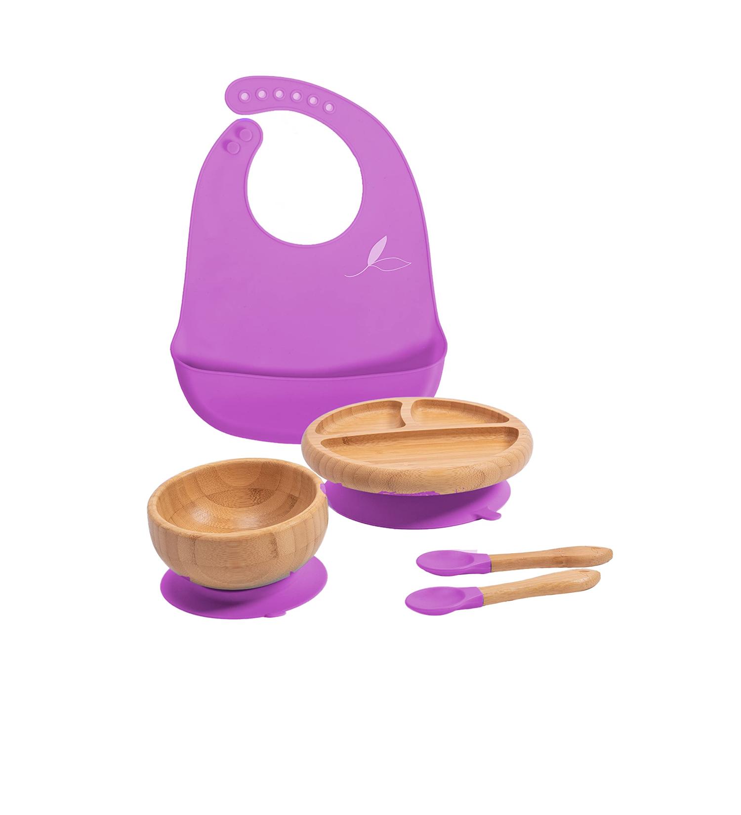 Love Earth Bamboo Baby Weaning Set - Eco-Friendly 5 Piece Set for Babies 3 Months to 6 Years (Purple) - Buy Online on GoSupps.com