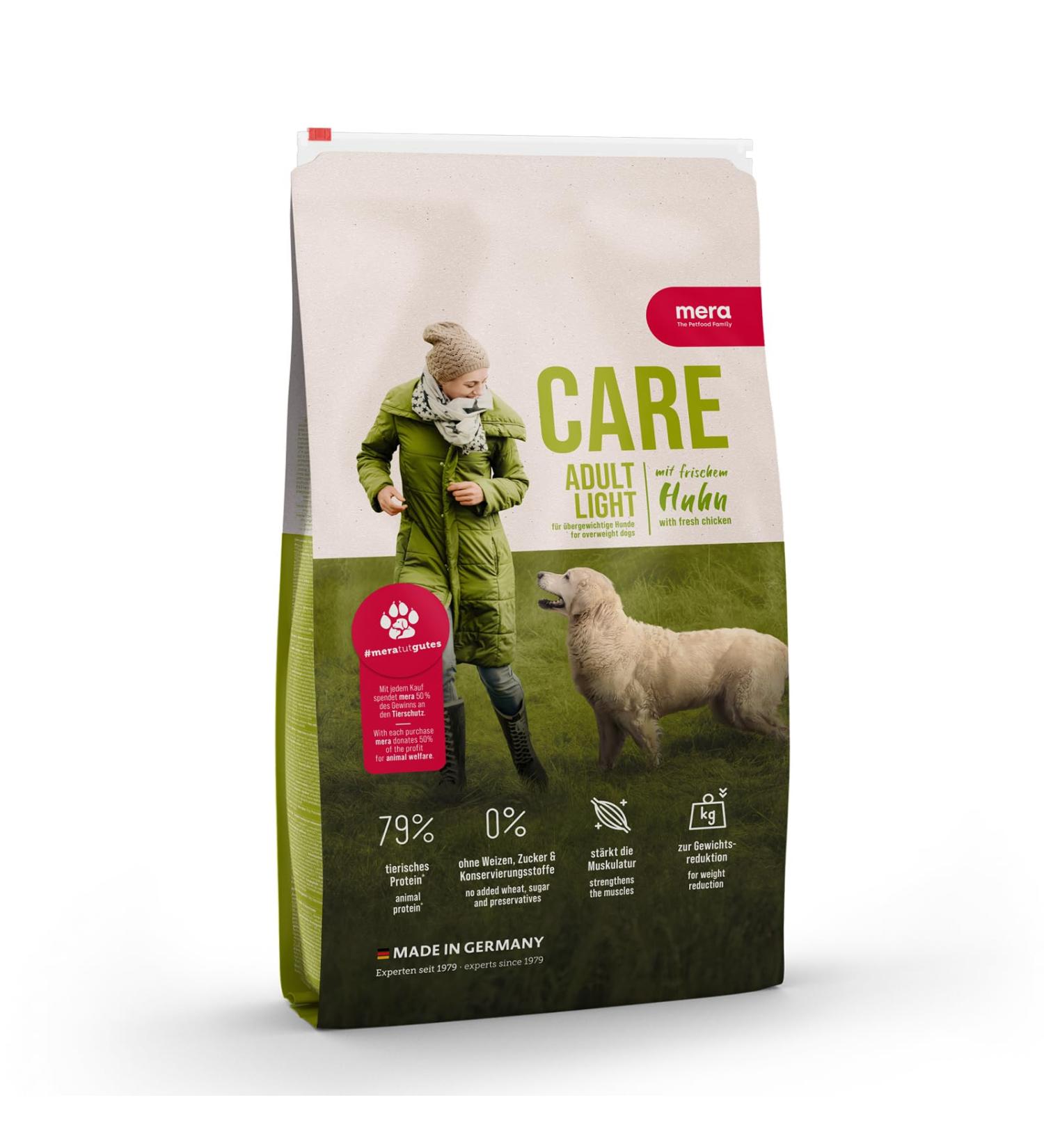 mera Care Adult Light Dry food for overweight dogs with low fat content with 79% animal protein without wheat 1 kg - Buy Online on GoSupps.com