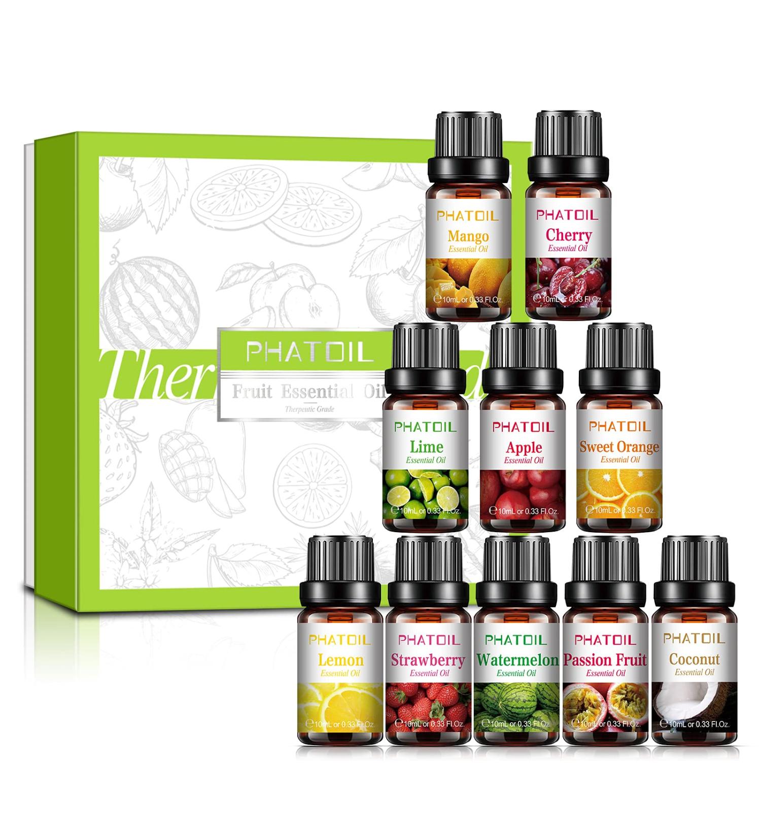 PHATOIL Top 10 Fruity Essential Oils Gift Set - Premium 10ML Fragrance Oil for Diffuser, Soap, Candle Making - Home, Office, Car Use - Buy Online on GoSupps.com