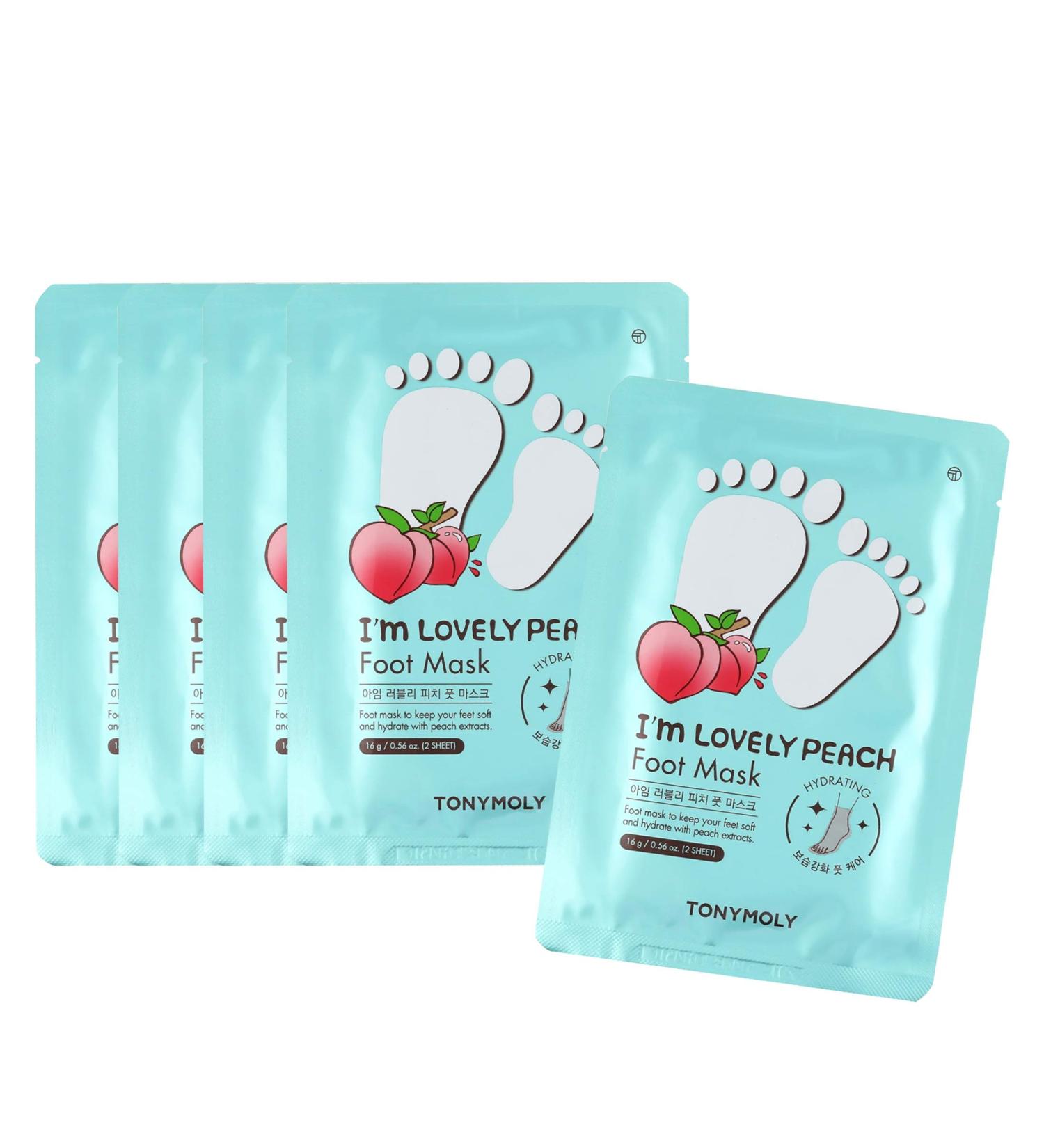 TONYMOLY Foot & Hand Mask Collection I'm Lovely Peach Foot Mask (Set of 5)