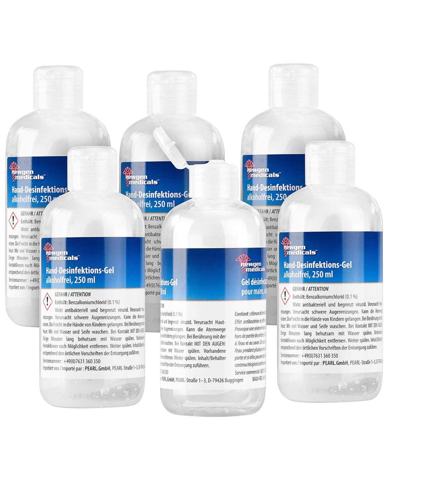 Newgen Medicals Hand Disinfection Set - 6 Non-Alcoholic 250ml Gel Bottles for Quick Hygienic Cleaning | International Shipping Available - Buy Online on GoSupps.com