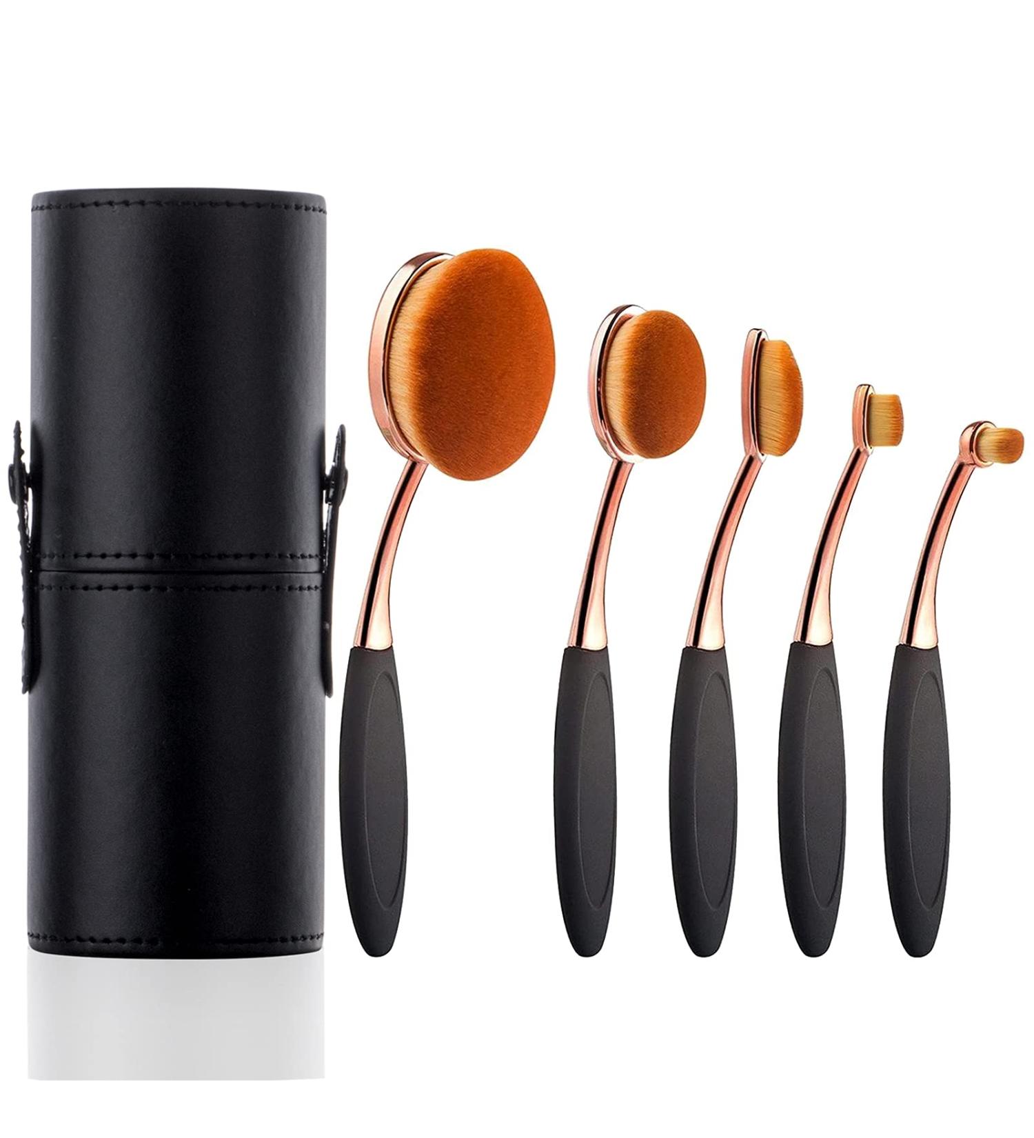 Yoseng Oval Foundation Brush Set - 5 Pcs Toothbrush Makeup Brushes for Flawless Liquid & Cream Application with Case - Buy Online on GoSupps.com