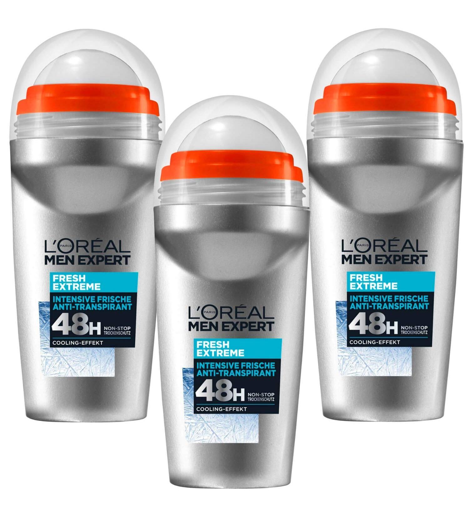  L'OR AL LOREAL Men Expert No Stop Fresh Extreme Antiperspirant Roll-On Deodorant Pack of 3 50 ml - Buy Online on GoSupps.com