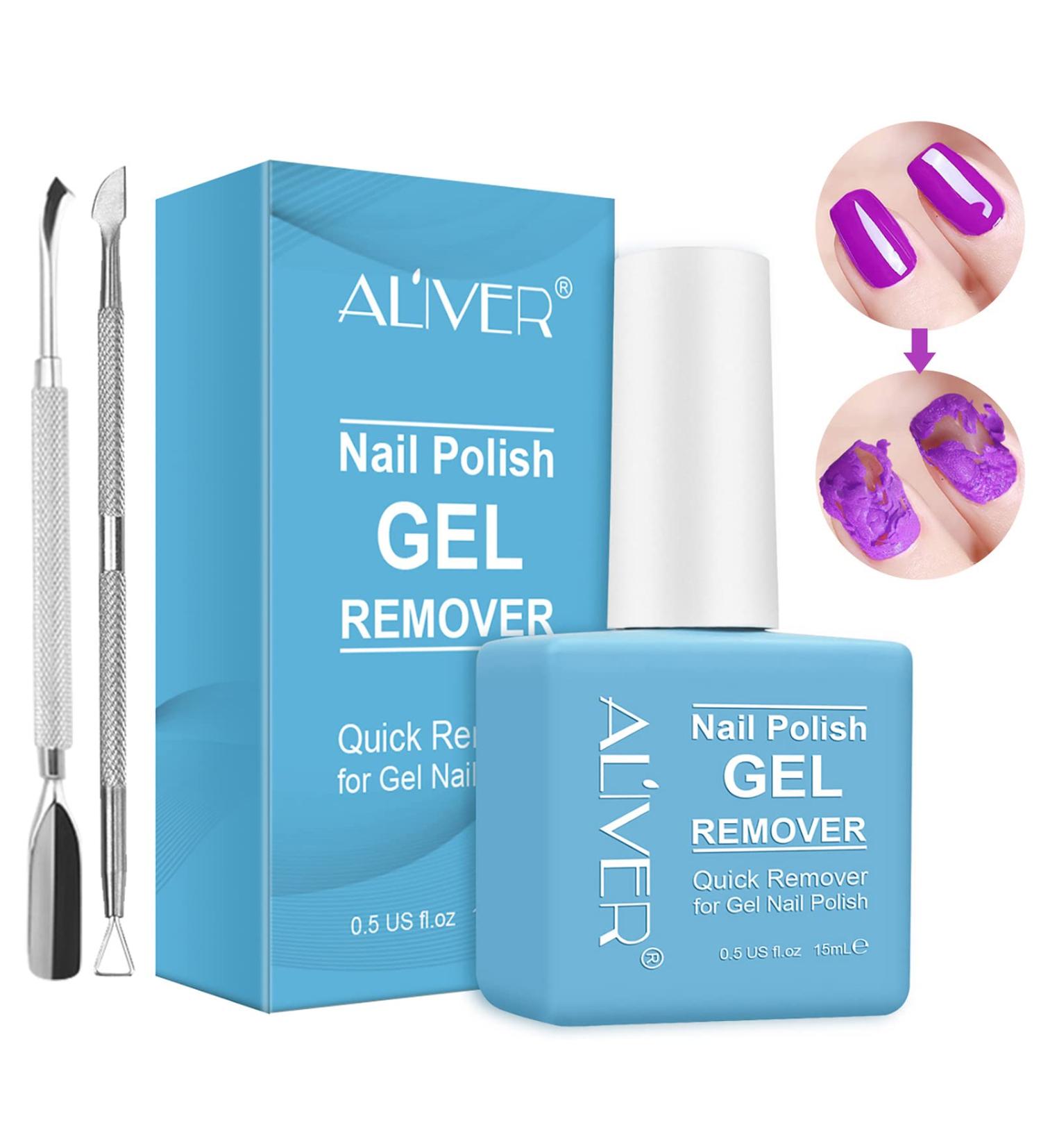 Gel Nail Polish Remover (15ML) - Professional Formula for Quick & Easy Removal in 3-5 Minutes, Includes Cuticle Pusher and Nail Scraper - 0.52 Ounce (Pack of 1) - Buy Online on GoSupps.com