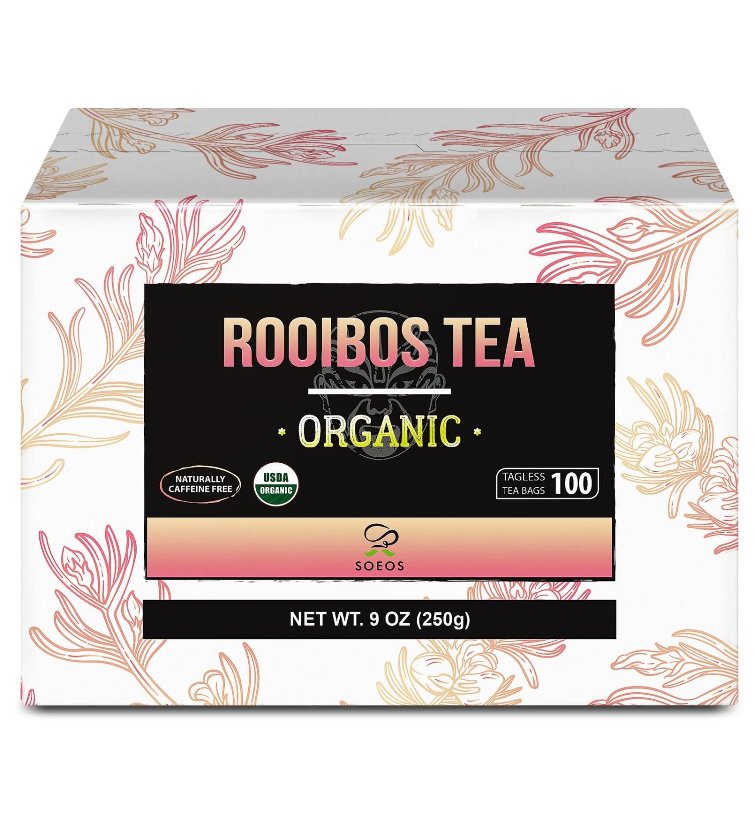 Soeos Organic Rooibos Tea Bags (100 Count) - Naturally Sweet Herbal Tea, Caffeine Free, USDA Organic - Red Rooibos Tea from South Africa, 9oz - Buy Online on GoSupps.com