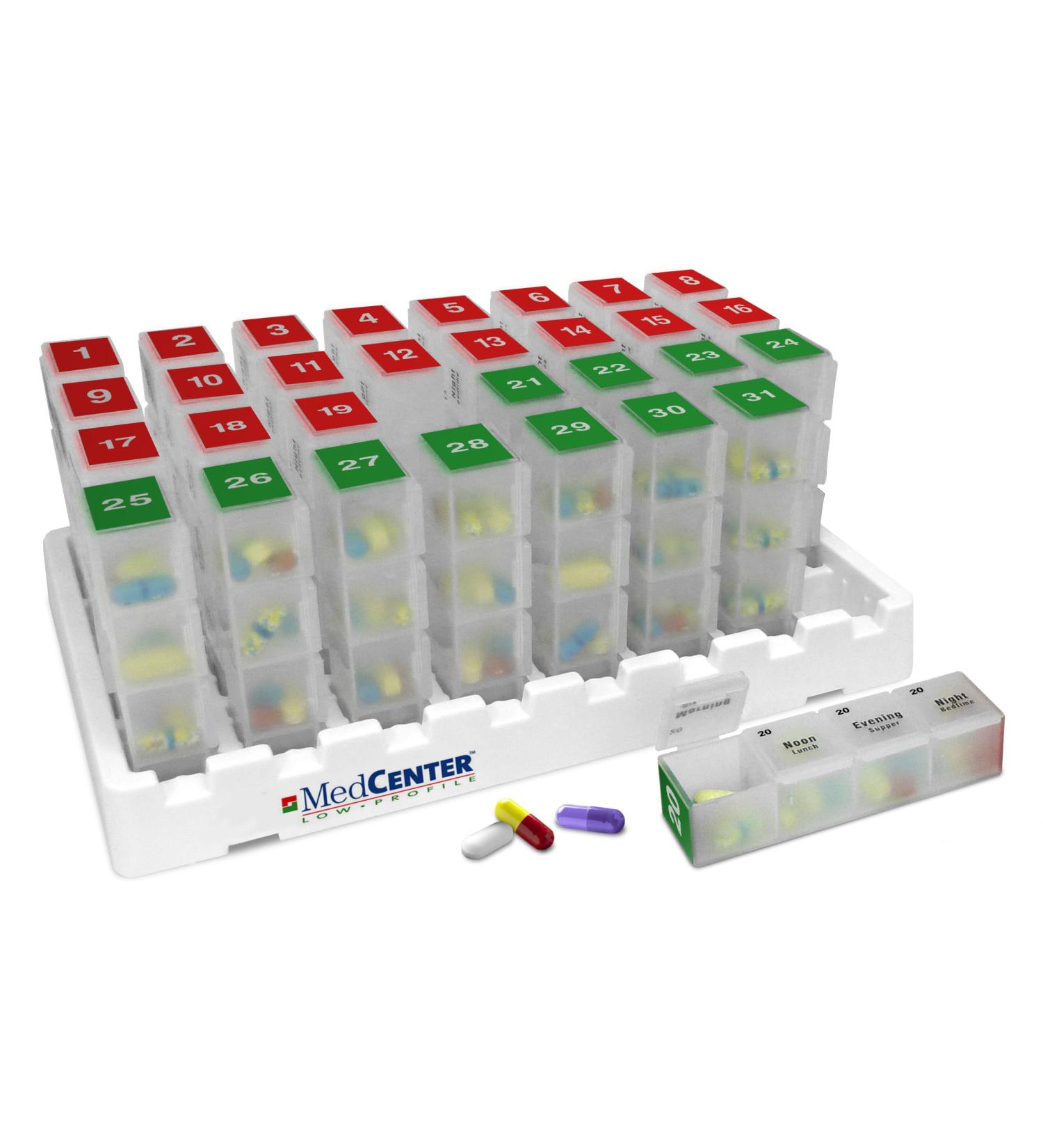 31-Day Monthly Pill Organizer - 4 Times Daily Medication Management for Drawer or Lock Box - Buy Online on GoSupps.com