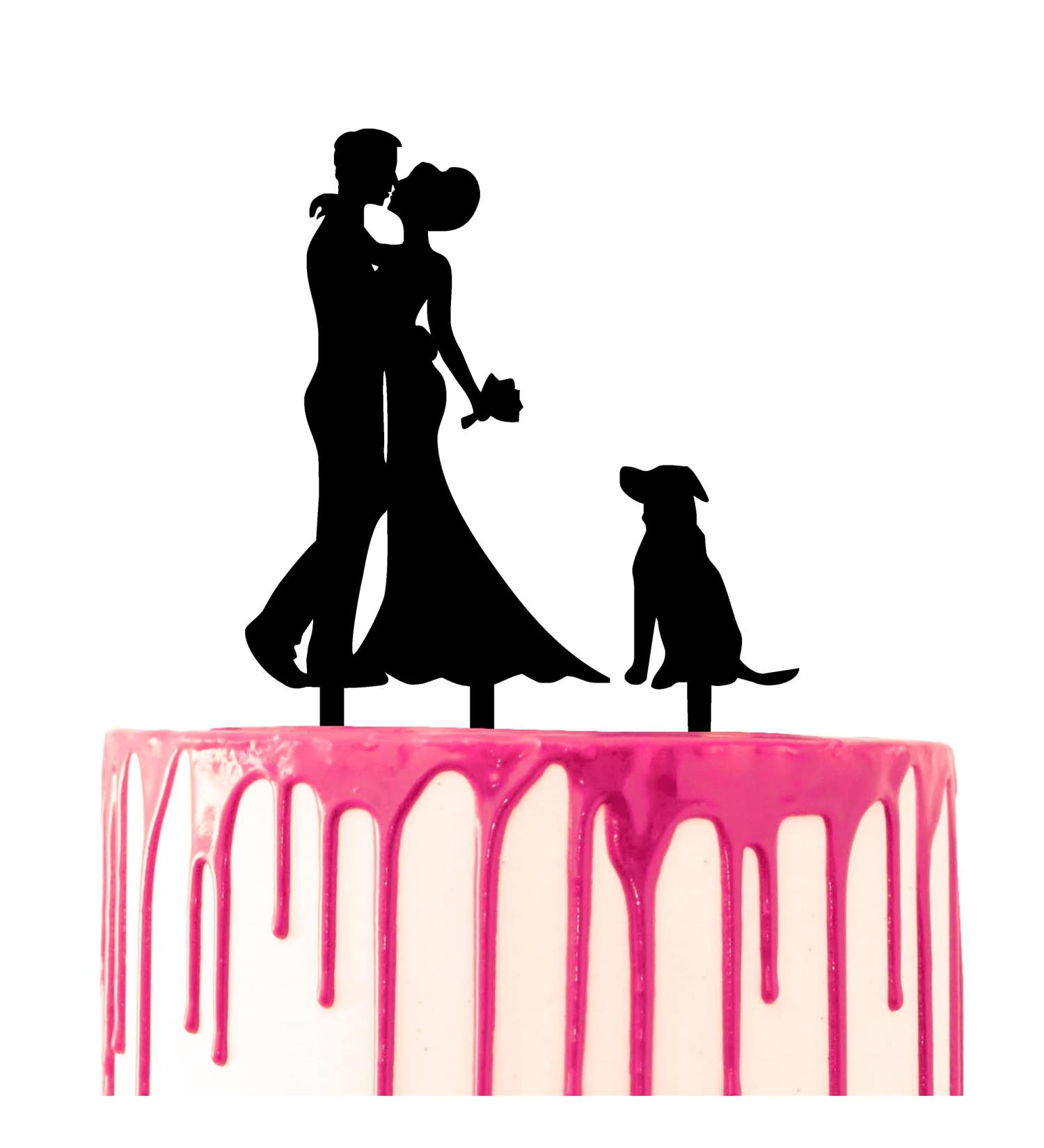CARISPIBET cake topper groom & bride kiss with a dog by their side acryllic silhouette - Buy Online on GoSupps.com