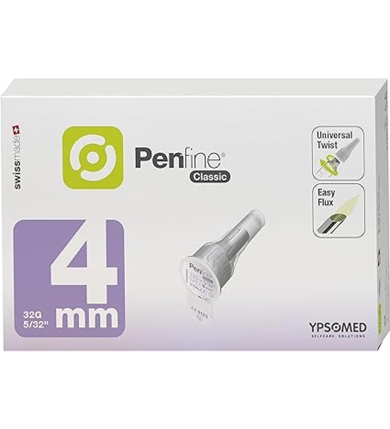 Penfine Classic Pen Needle - 32G x 4mm, 100ct, Swiss Made, Universal Fit