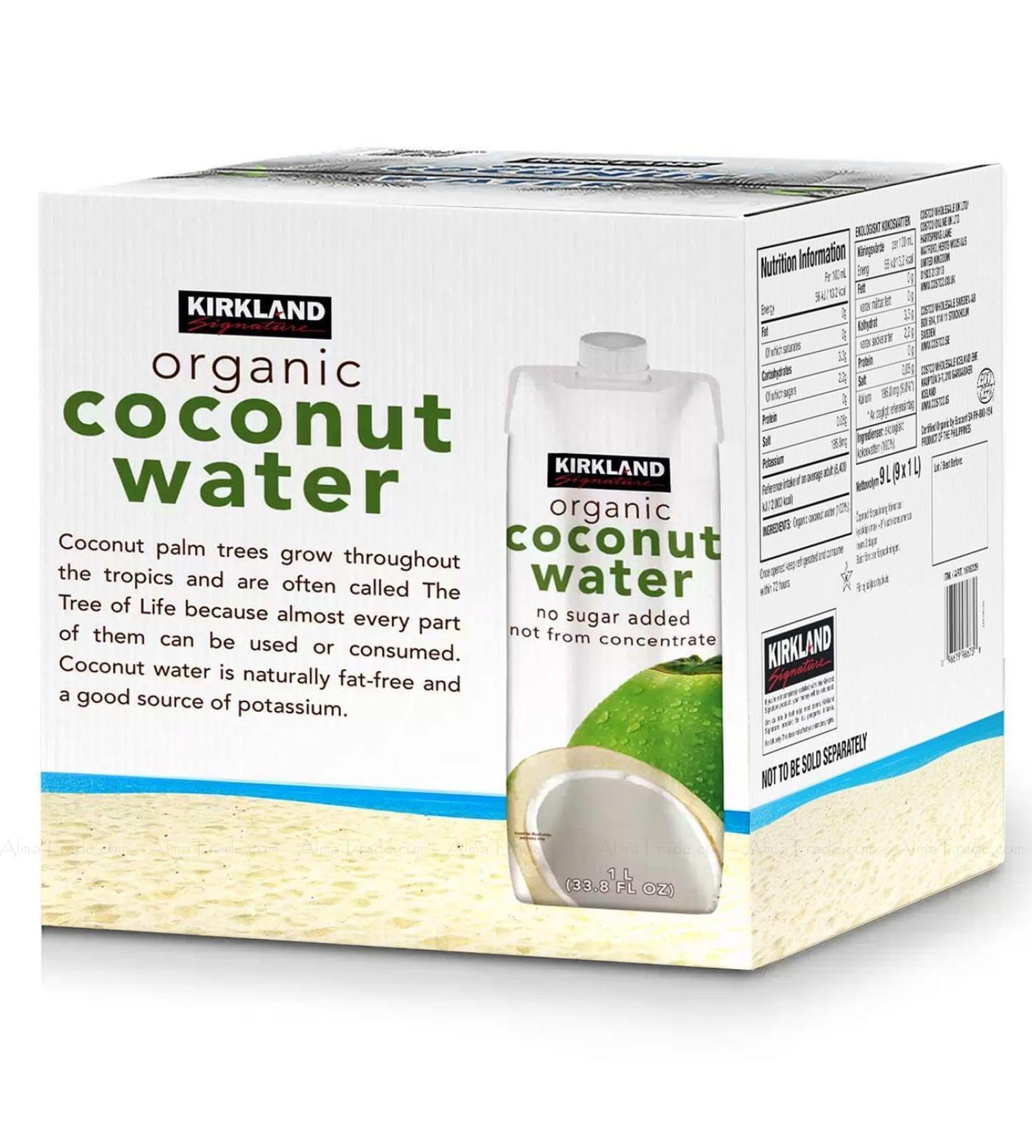 Kirkland Signature Organic Coconut Water Palm Tree No Sugar Carton Pack 9x1Litre - Buy Online on GoSupps.com