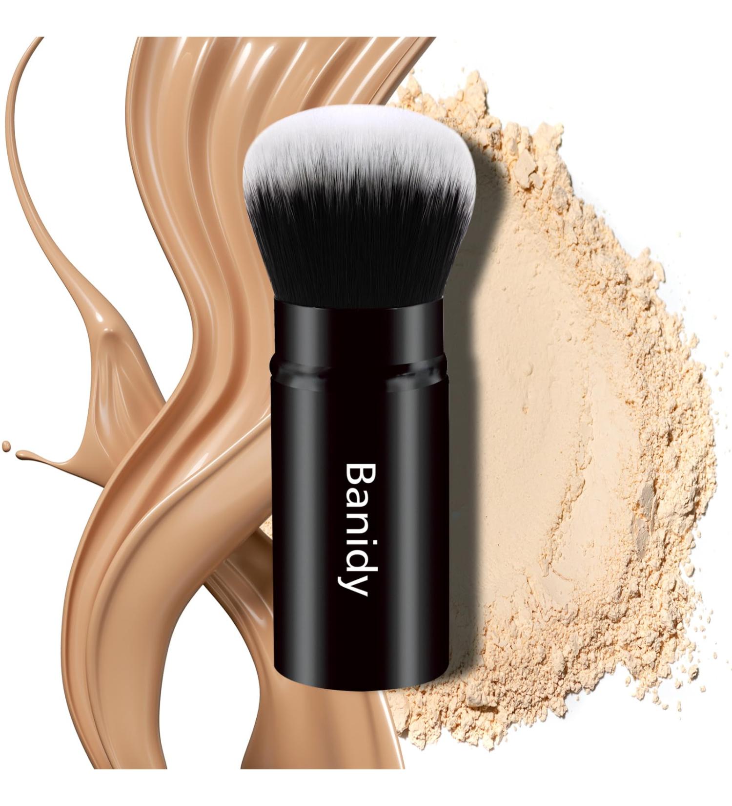 Makeup Brush Kabuki Face Brushes Retractable Travel Blush Brush Portable Flawless for Foundation Powder Blush Bronzer Buffing Liquid Cream Cruelty Free with Cover(Round-Head) - Buy Online on GoSupps.com