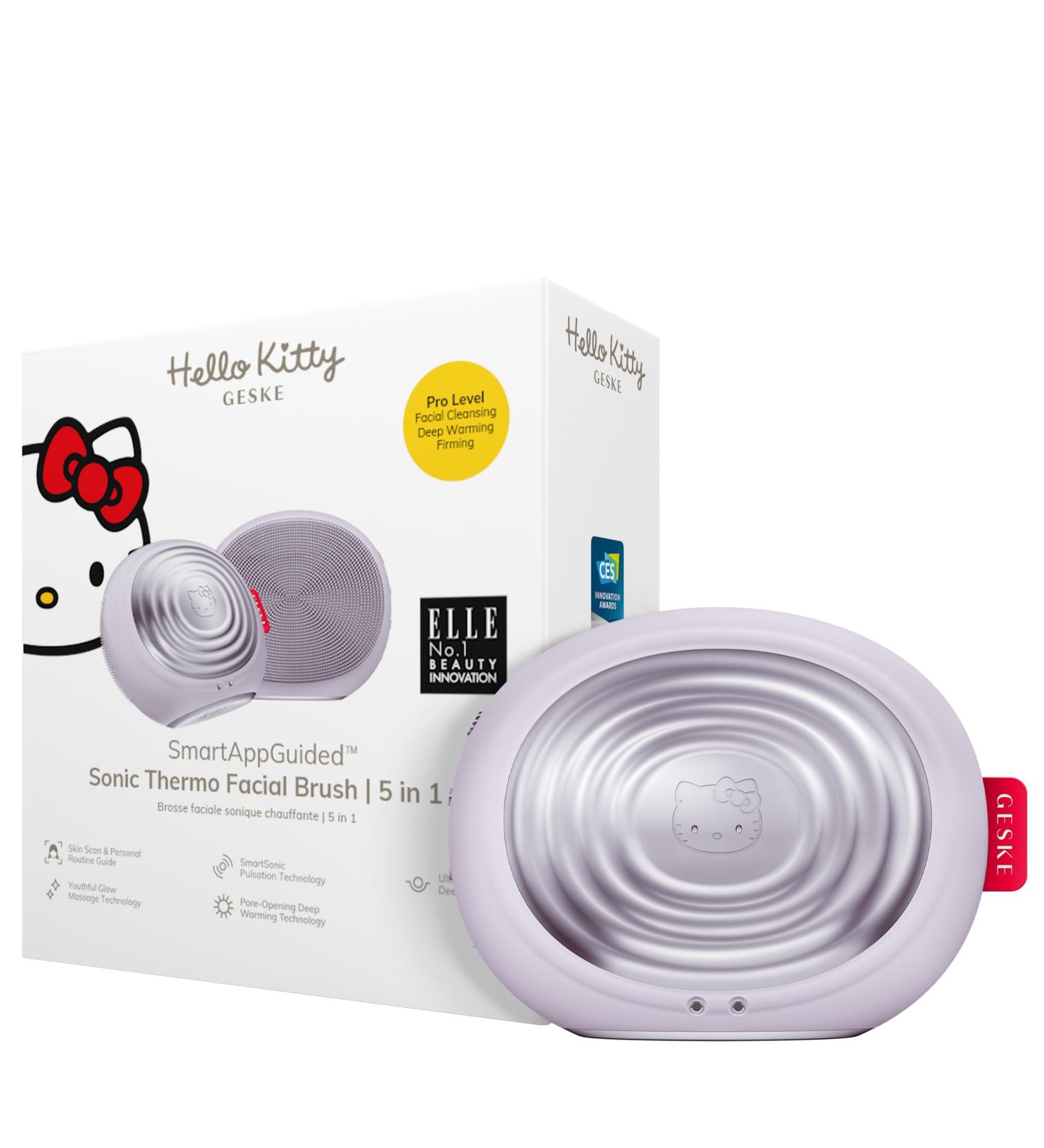 Geske x Hello Kitty Sonic Thermo Facial Brush | 5-in-1 Skin Cleaning & Massage Device | Electric Face Cleaning Brush with Heat Function | Purple - Buy Online on GoSupps.com