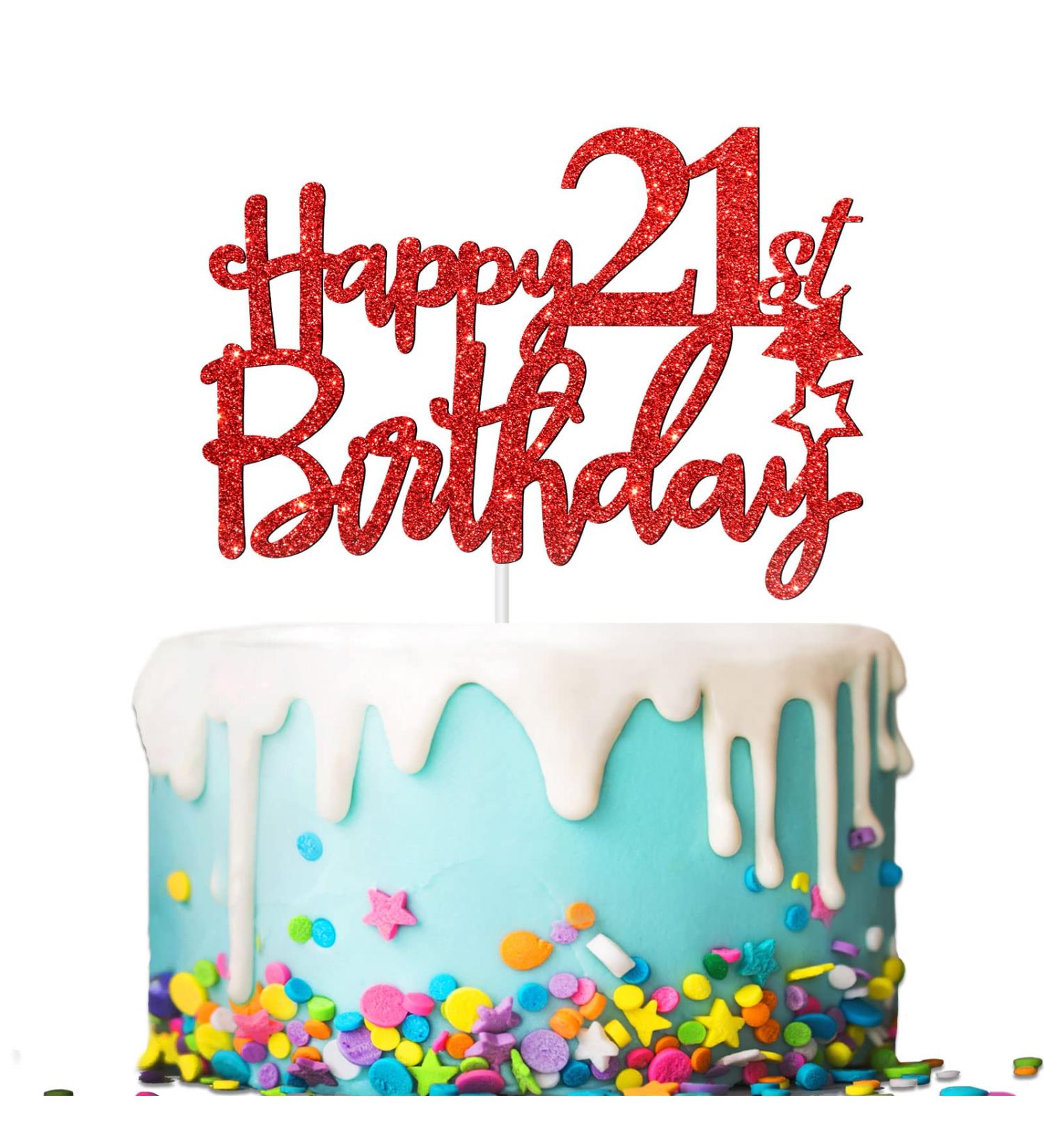 Tenhaisi Gilttery Red Happy 21st Birthday Cake Topper Cheers and Beers to 21 Years Loved Party Sign Fabulous 21 Birthday Party Supplies - Buy Online on GoSupps.com