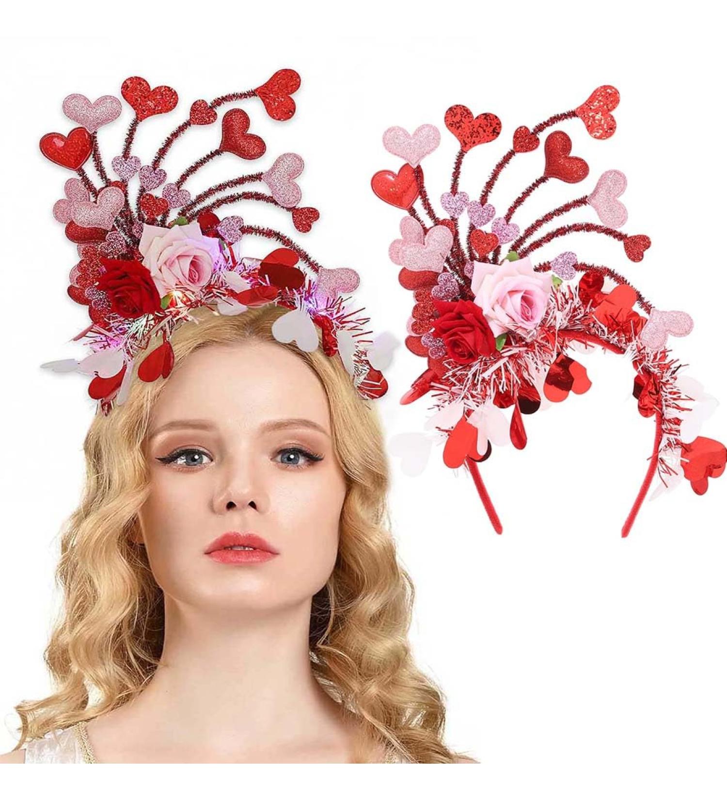 IYOU Valentines Led Headband Red Heart Light Up Hair Bands Rose Flower Amor Valentine's Day Cosplay Hair Accessories for Women - Buy Online on GoSupps.com