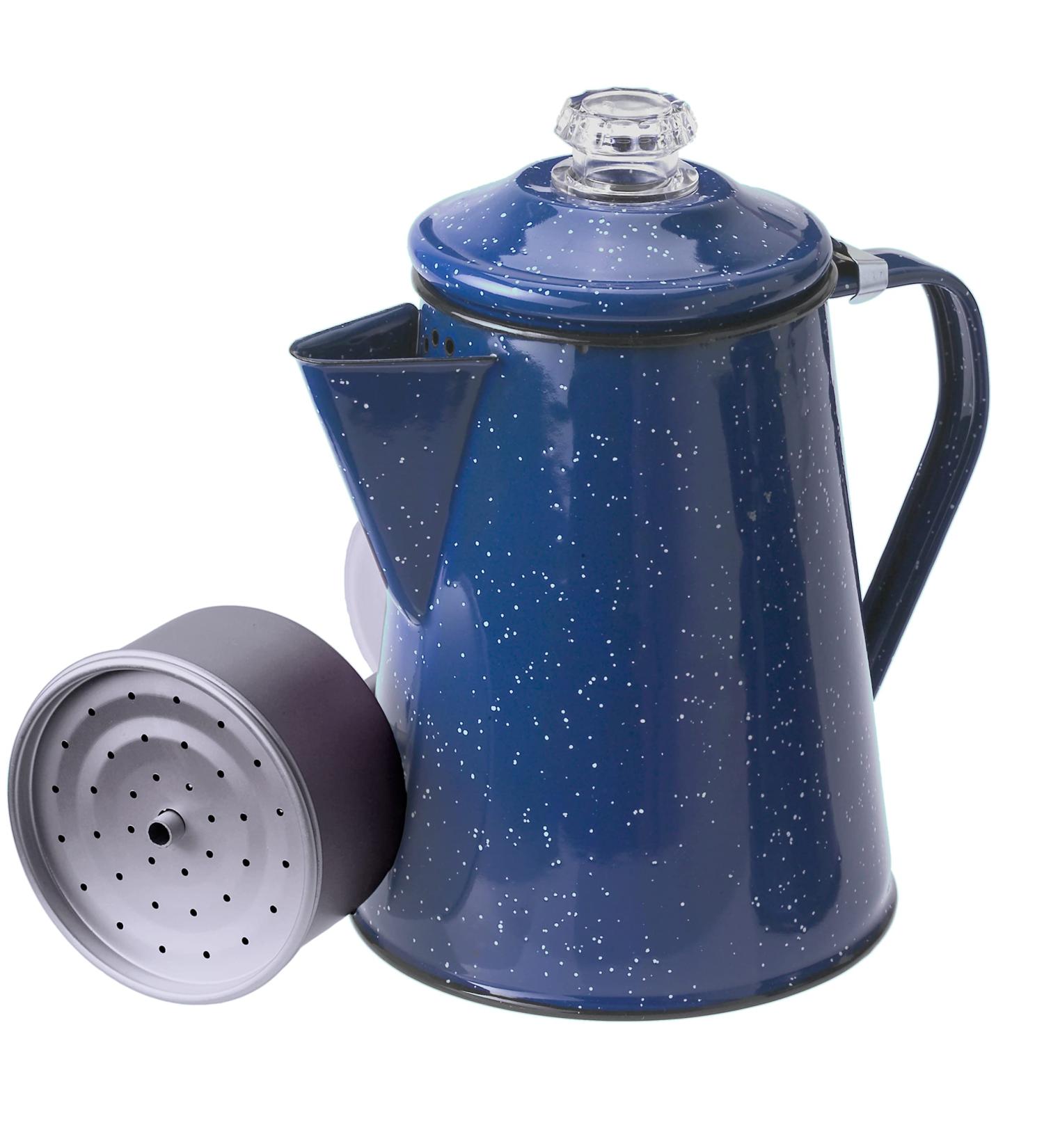 GSI Outdoors Percolator Coffee Pot | Enamelware for Brewing Coffee over Stove & Fire - Campsite, Cabin, RV, Kitchen, Hunting & Backpacking Blue 8 cup Coffee Pot