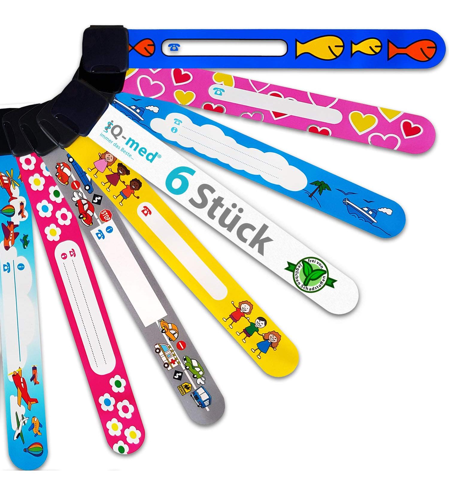 Emergency Bracelet for Children by iQ-med | Waterproof Writeable & Reusable | Set of 6 for Girls - Ideal for Safety & Fun - Buy Online on GoSupps.com