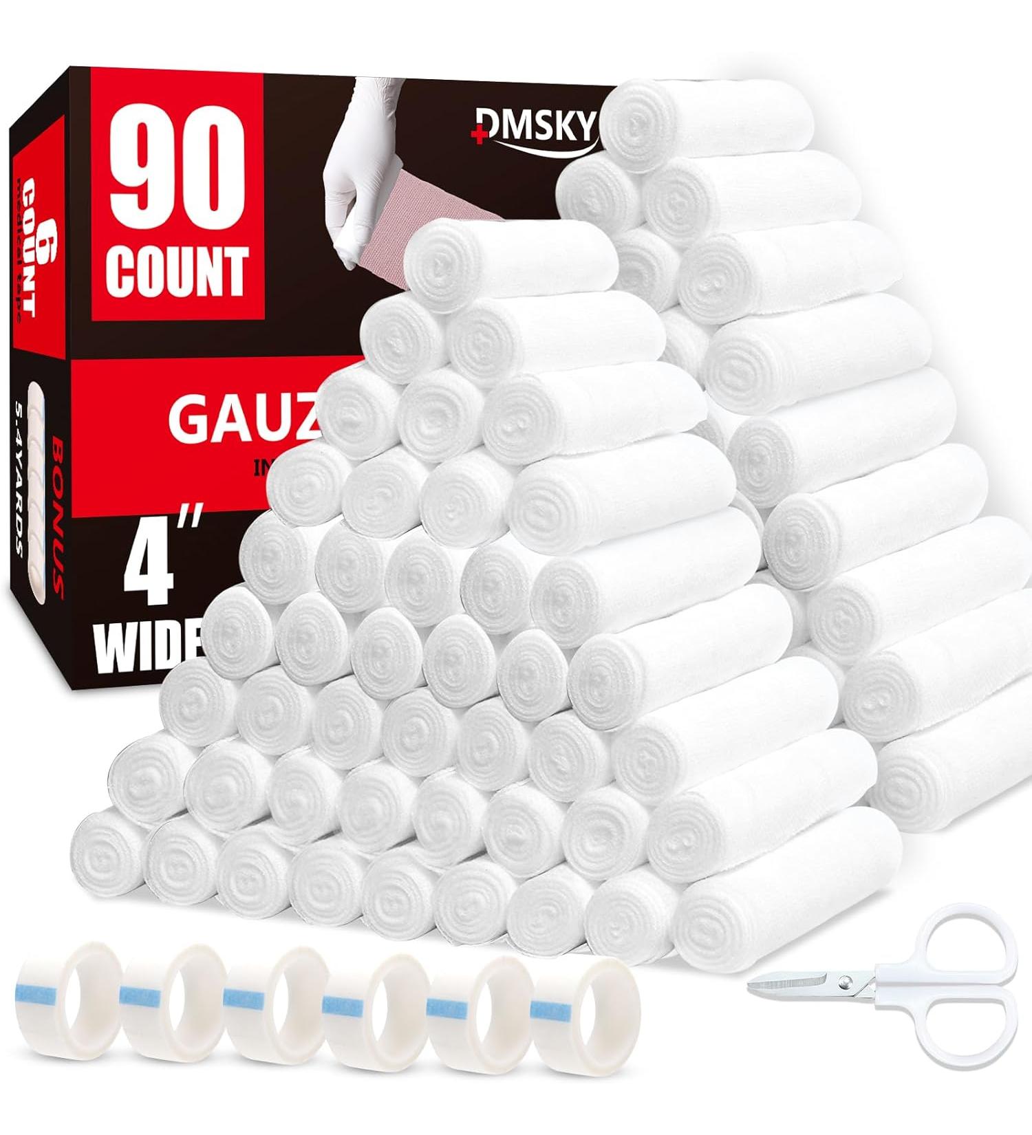 Latex-Free Conforming Stretch Gauze Bandage Rolls - Pack of 90 (4 x 4.1 yd) | Non-Sterile & Super Soft Woven for Wound Dressing Support - Buy Online on GoSupps.com
