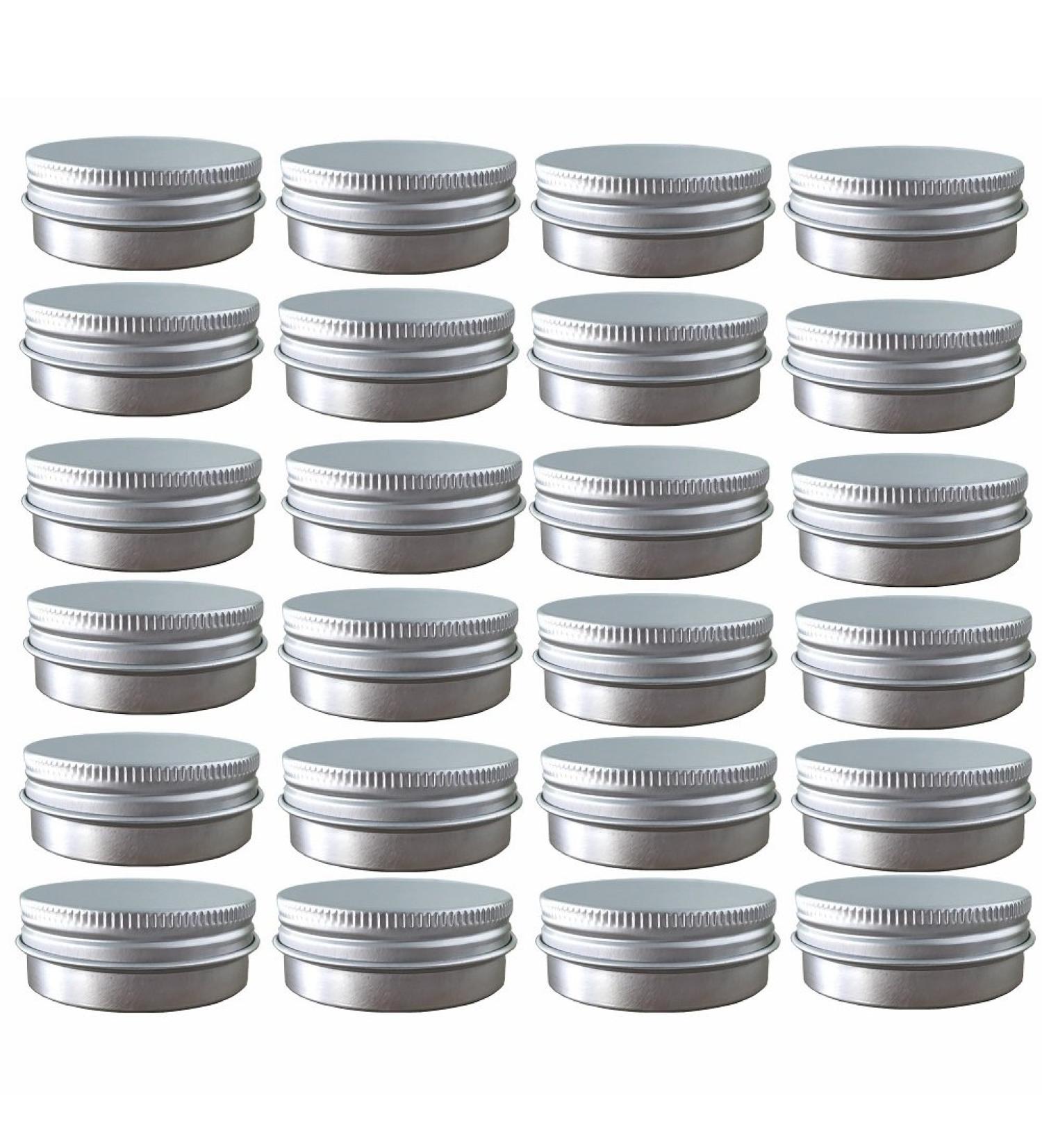 24 Pack 1 Oz Screw Top Aluminum Tin Cans - Storage Jars for Lip Balm, Cosmetic, Candles - Metal Containers with Screw Cap for Salve, Makeup, Tea - Buy Online on GoSupps.com