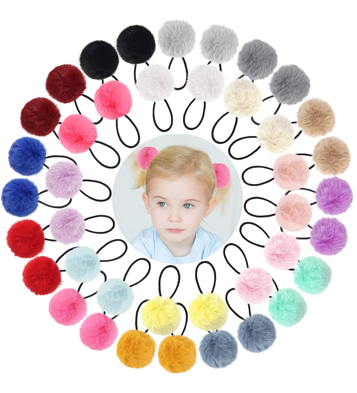 Qearl 40 Pieces Pom Ball Elastic Hair Ties - Fluffy Ponytail Holders for Women, Girls, Kids - Hair Accessories - Buy Online on GoSupps.com