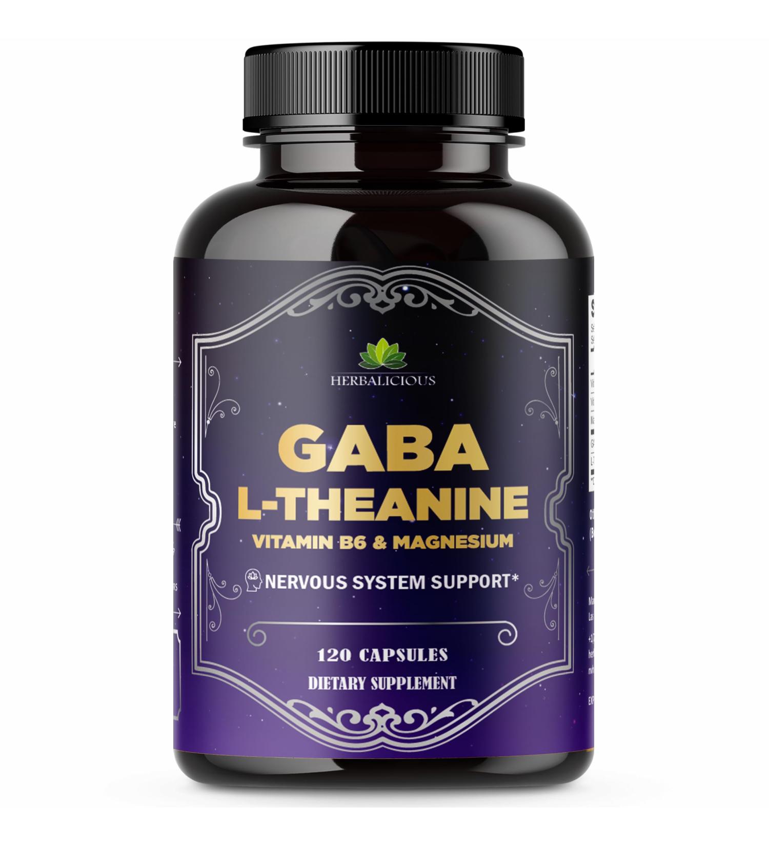 HERBALICIOUS GABA L-Theanine with Magnesium Calm & Focus Support Stress Relief Relaxation + Mood Balance Brain & Memory Support Supplement Vitamin B6 + B12 Complex 120 Capsules - Buy Online on GoSupps.com