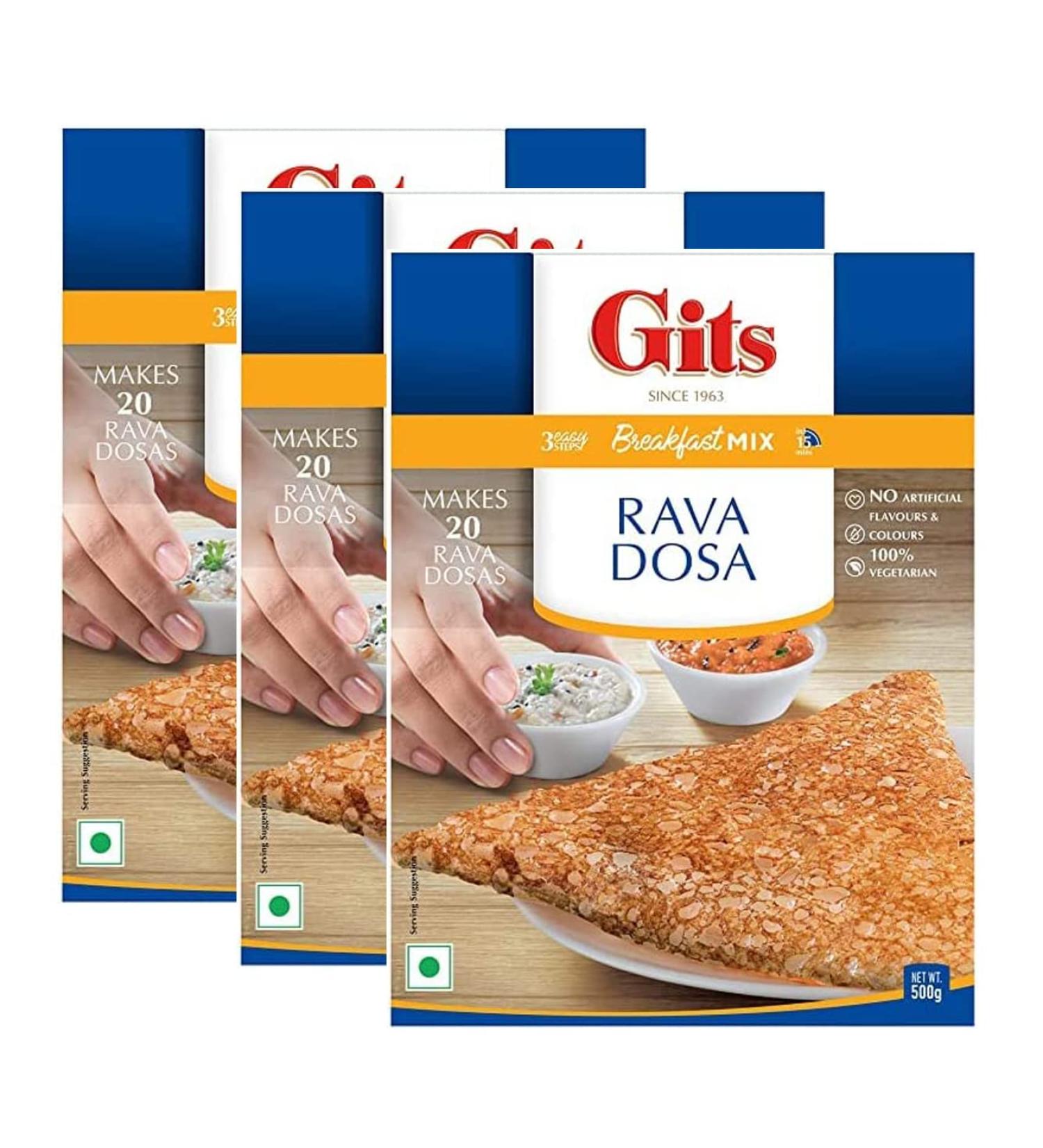 Gits Rava Dosai Instant Breakfast Mix 500g - A Traditional Indian Crispy Brown Rava dosai Savory Snack - A Traditional South Indian Snack Made Of semolina (Pack of 3) - Buy Online on GoSupps.com