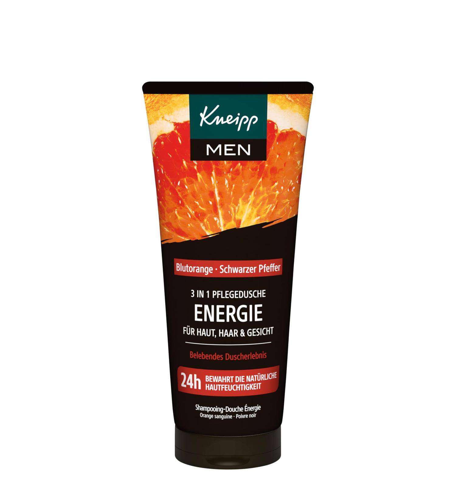  Kneipp Kneipp MEN 3-in-1 Energizing Care Shower Gel for men for skin hair and face with natural blood orange essential oil and black pepper extract 200 ml - Buy Online on GoSupps.com