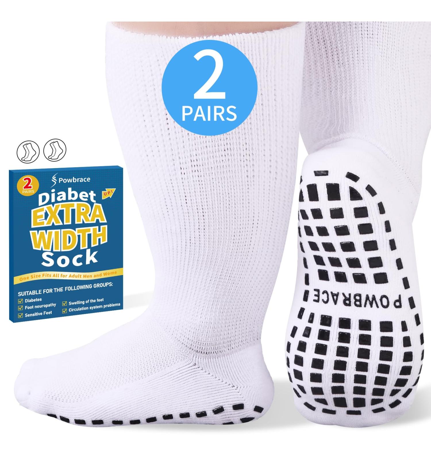 2 Pairs Super Width Diabetic Socks for Swollen Feet | Non-Slip Hospital & Bariatric Socks | One Size Tall Plus Size Comfort - Buy Online on GoSupps.com