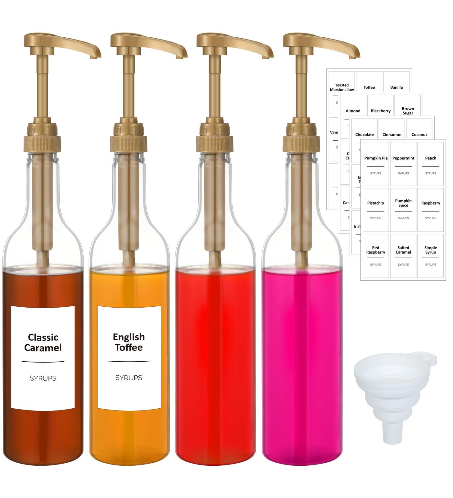 Bokon Lot de 4 distributeurs de sirop de caf de 750 ml avec ensemble complet d' tiquettes et entonnoir pour caf bar accessoires essentiels - Buy Online on GoSupps.com