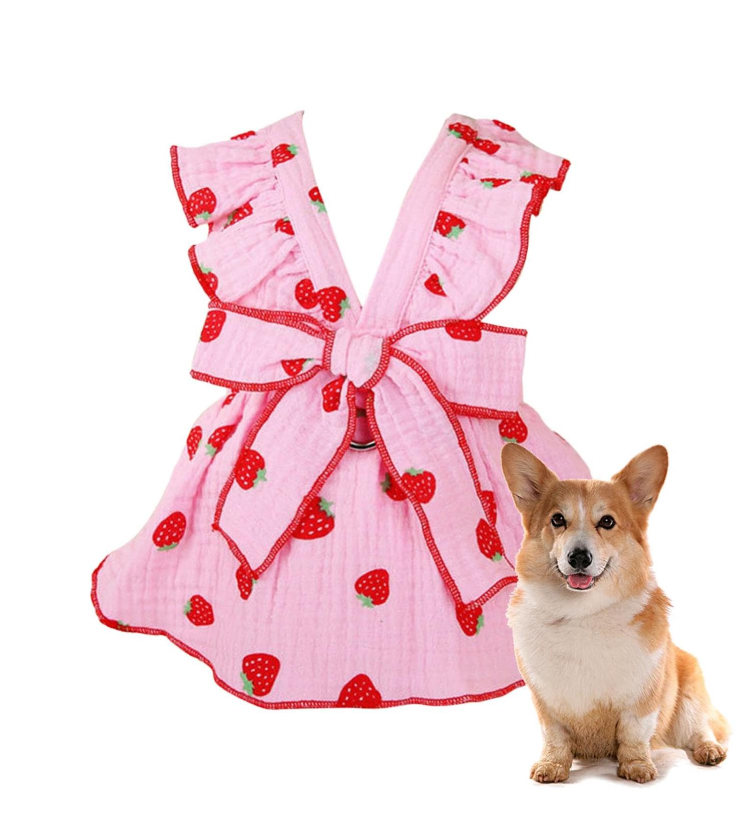 Shop Shenrongtong Dresses for Small Dogs | Strawberry Print Party Dress & Cute Puppy Clothing for Girls - XL Sizes Available - Buy Online on GoSupps.com