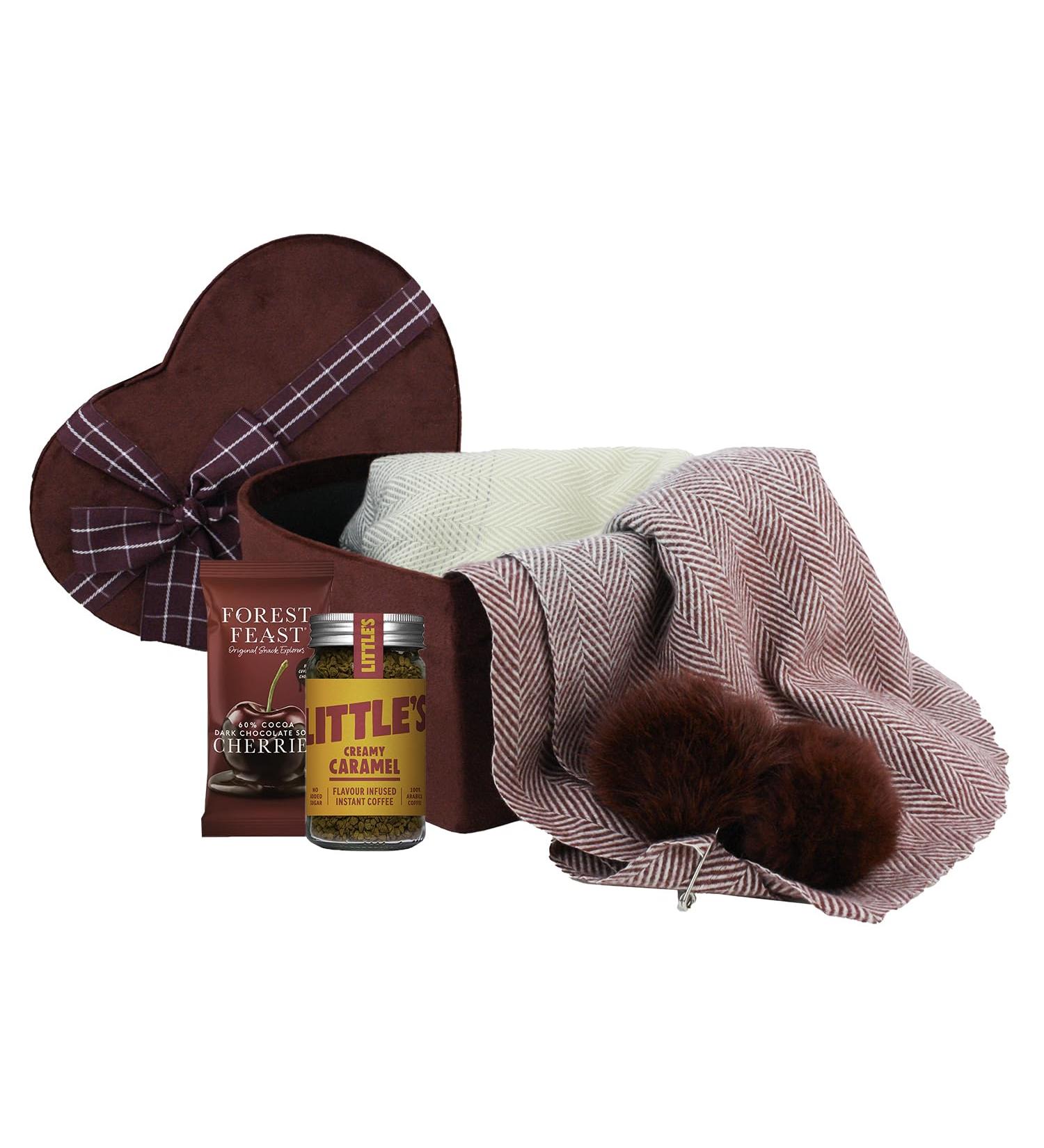 Luxury Heart Velvet Giftbox Hamper with Scarf CoffeeChocolate for Her Woman Birthdays Mothers Day - Scarf Coffee & Chocolate Red - Buy Online on GoSupps.com