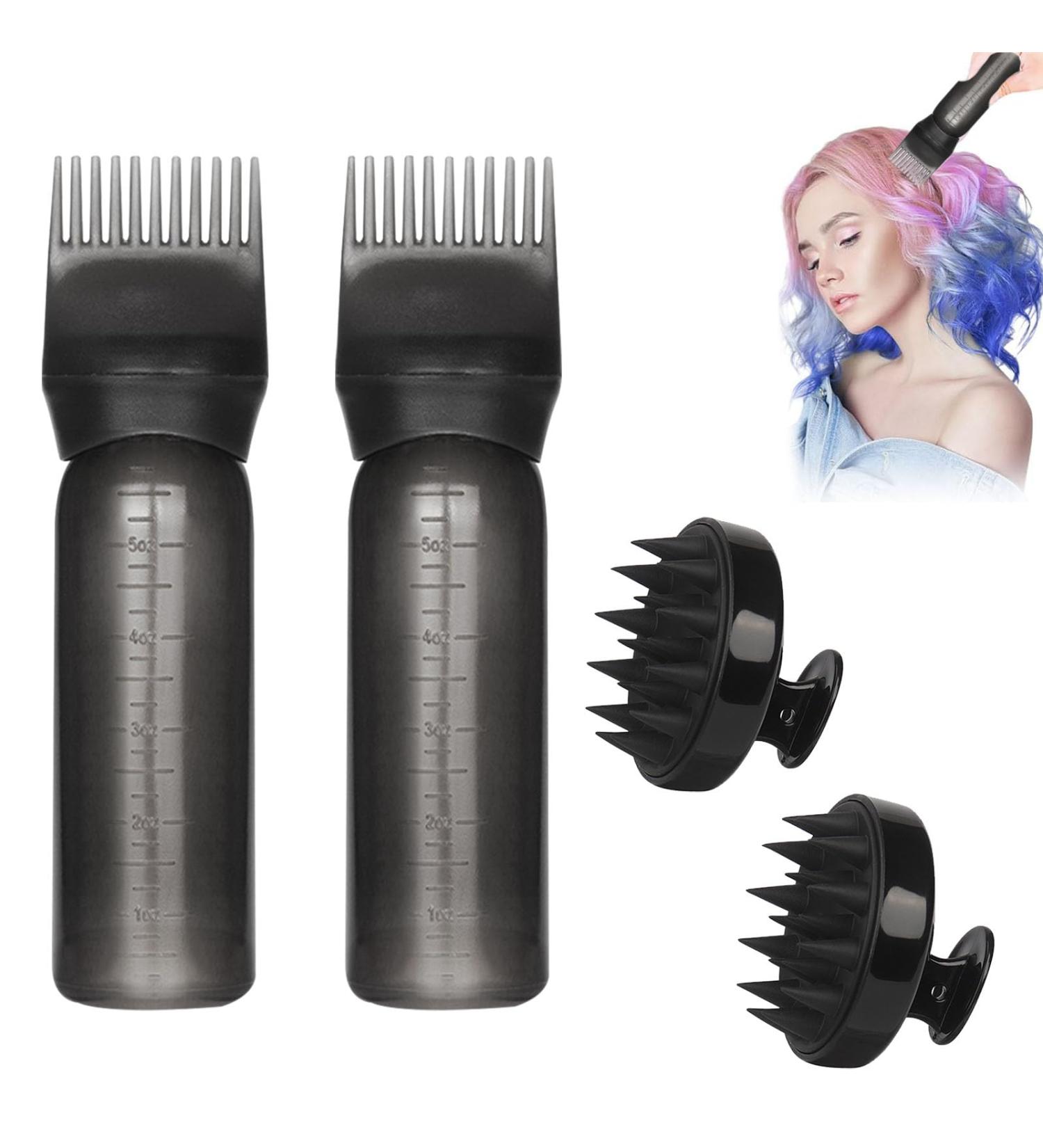 Applicator Bottle Hair Scalp Massage Brush Shampoo Brush Hair Dye Brush Bottle Pack of 2 Silicone Shampoo Hair Brush 160 ml Hair Oil Comb Applicator 2 Pieces Hair Oil Applicator Bottle (Black) - Buy Online on GoSupps.com
