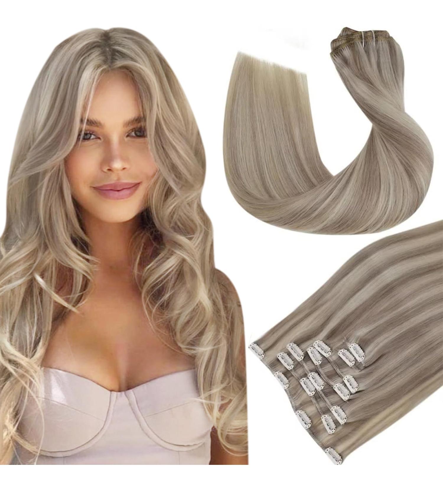 Hetto Clip-In Real Remy Hair Extensions - Ash Blond Highlights Medium Blond #17/23 - 80g 30cm - Premium Quality Hair Extensions for Effortless Style - Buy Online on GoSupps.com