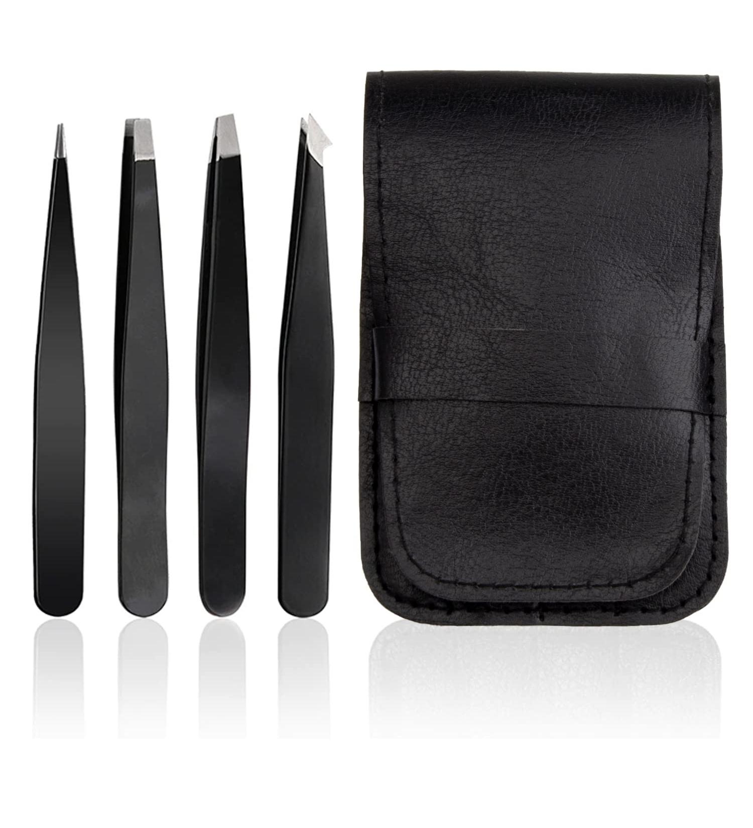 Stadux Professional Eyebrow Tweezers for Facial Hair Women 4Pcs Tweezers Set for Men & Women Precision Tweezers for Grooming Facial Hair Plucking Brows and Ingrown Hair Black (Pack of 4) - Buy Online on GoSupps.com