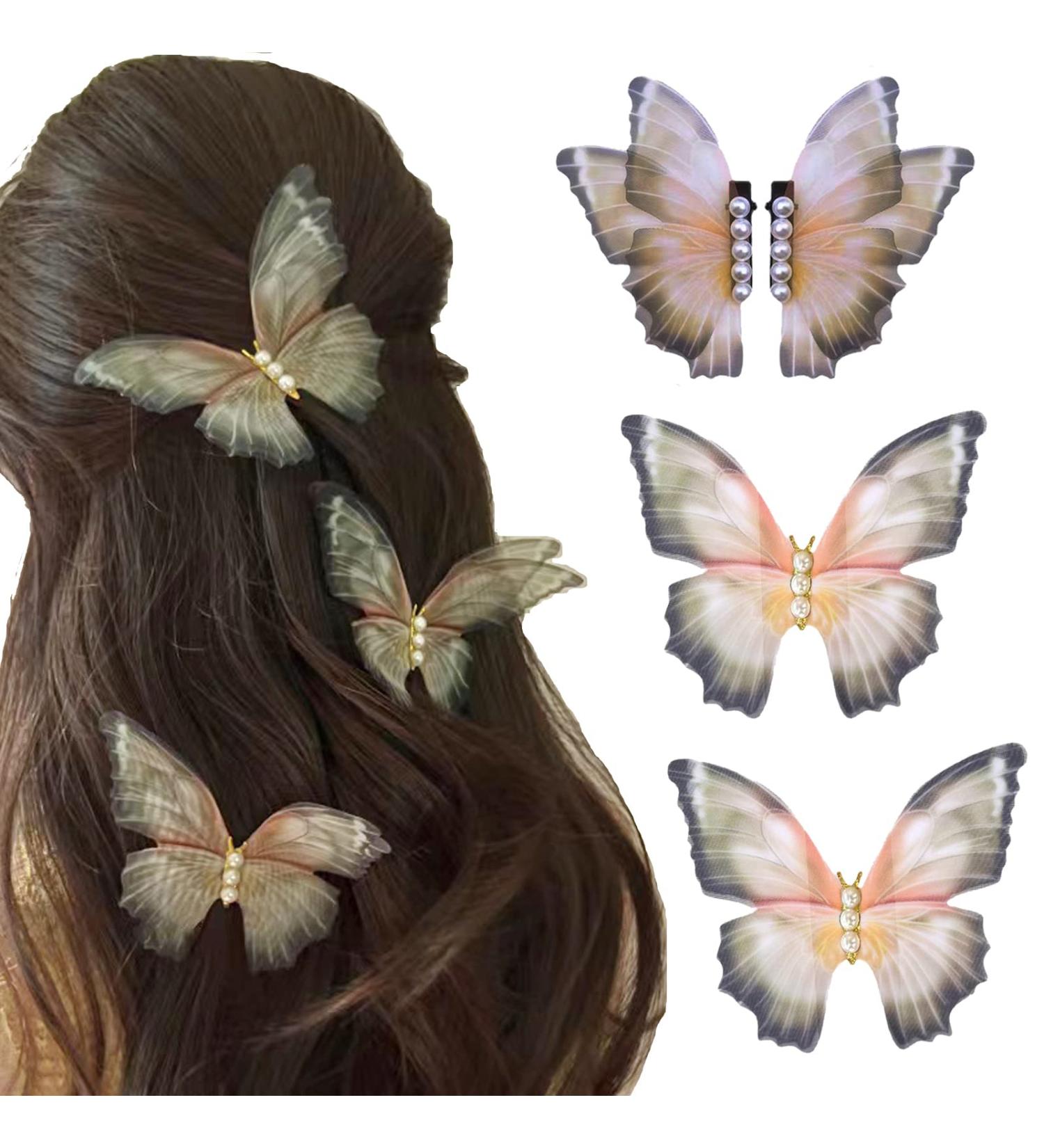 Handmade Butterfly Hair Clips Set - Organza Wings & Pearl Barrettes for Women & Girls - Buy Online on GoSupps.com