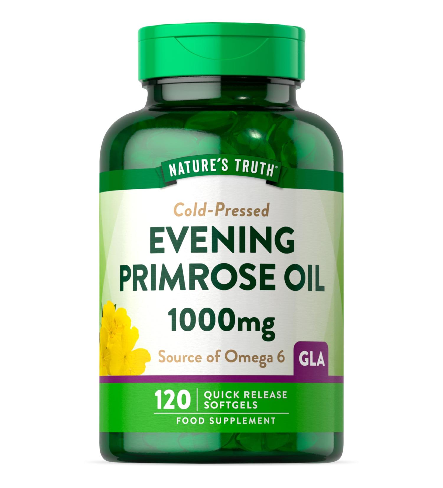 Evening Primrose Oil 1000mg | 120 Softgel Capsules | High Strength Omega 6 and GLA | by Natures Truth - Buy Online on GoSupps.com