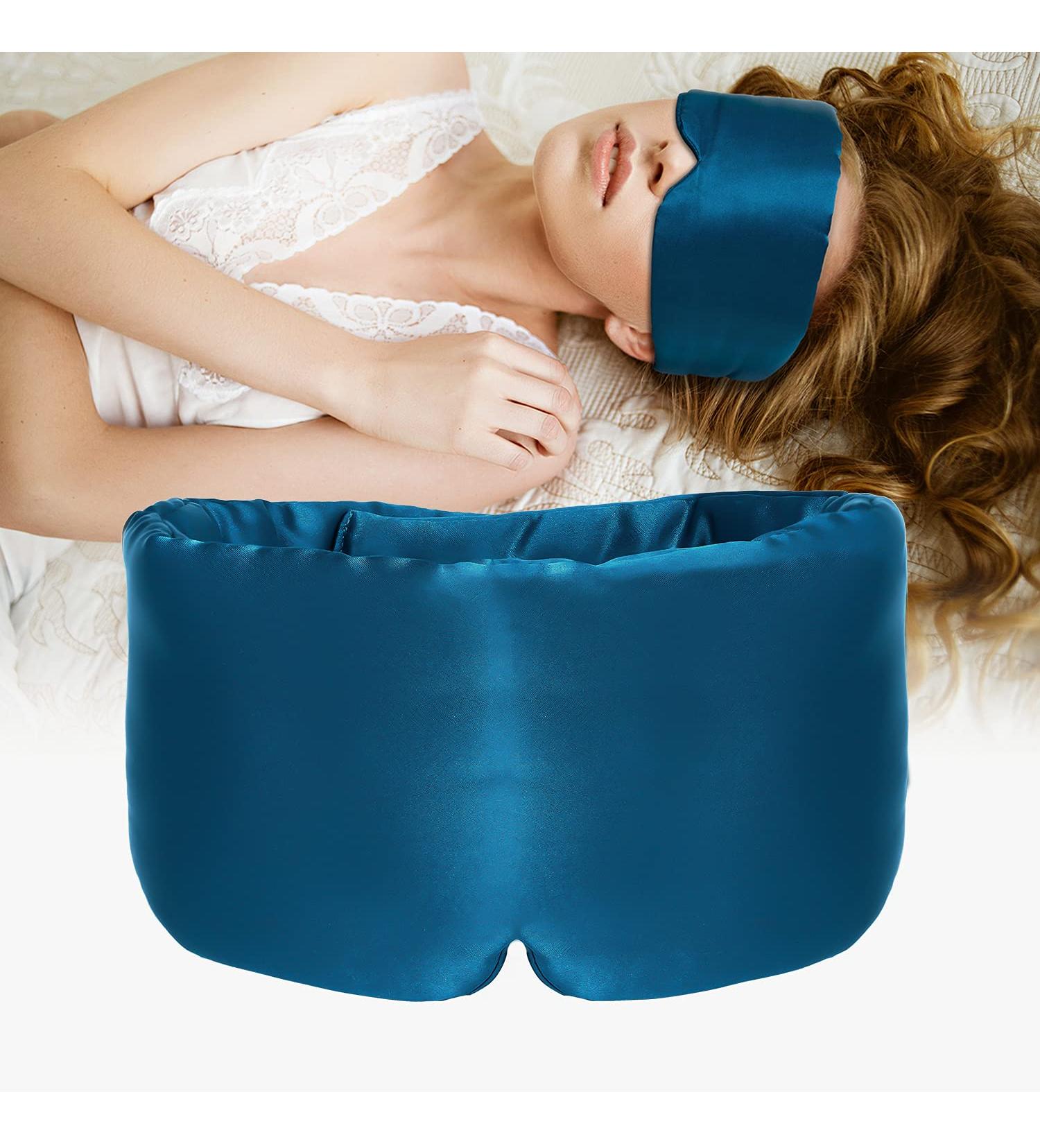ATreebag Mulberry Silk Sleep Mask for Men & Women - Adjustable Blackout Eye Cover in Peacock Blue - Ideal for Sleep, Travel, Yoga - Large Size - Buy Online on GoSupps.com