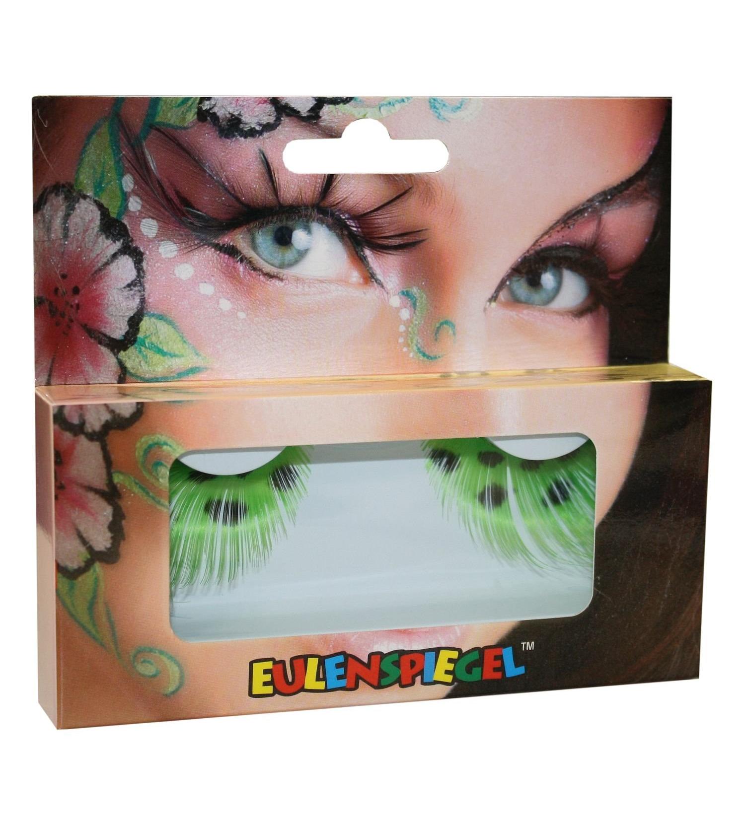 Eulenspiegel 000380 - artificial eyelashes green springs with black dots 1 ml of special eyelash glue instructions for carnival Mottoparty green/black dotted green/black dotted