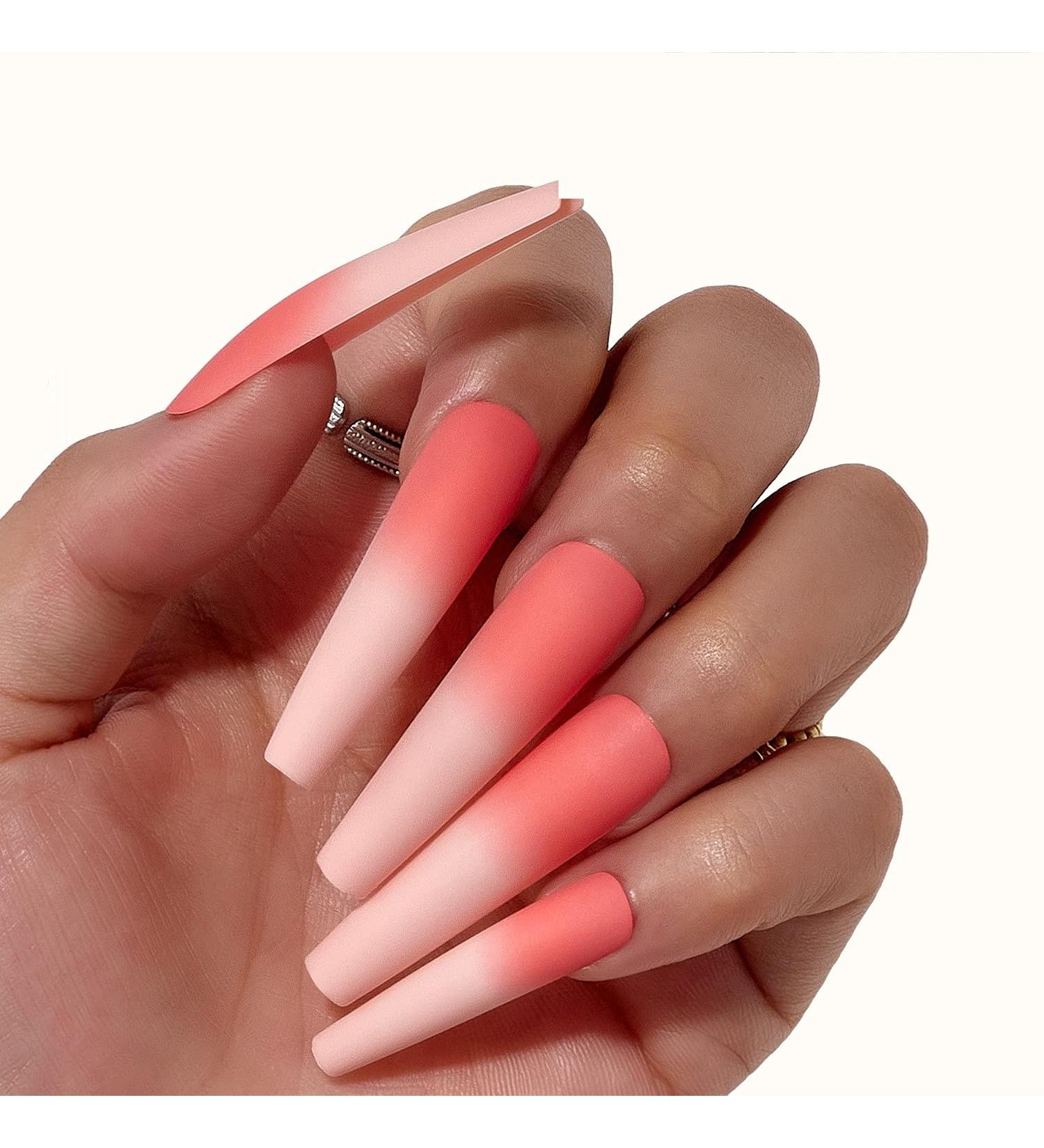 24Pcs Makartt Extra Long Press on Nail Kit Birds Of Paradise Orange | Gradient Color Acrylic Tips False Nails DIY Salon Set - Buy Online on GoSupps.com