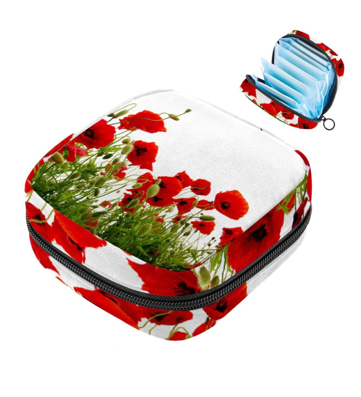 Portable Red Flower Storage Bags for Women - Menstrual Pads Tampons & Bandages - Multicolored Organizers for School & Office - Buy Online on GoSupps.com