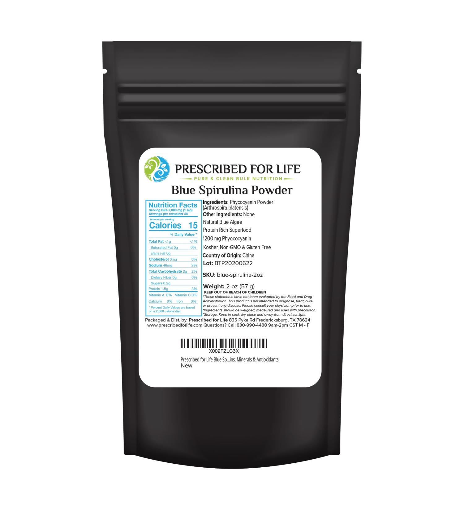 Prescribed For Life Blue Spirulina Powder Pure Vegan Superfood Gluten Free Natural Non GMO Blue Algae Powder (Phycocyanin) Packed with Protein Vitamins & Antioxidants (56g) - Buy Online on GoSupps.com