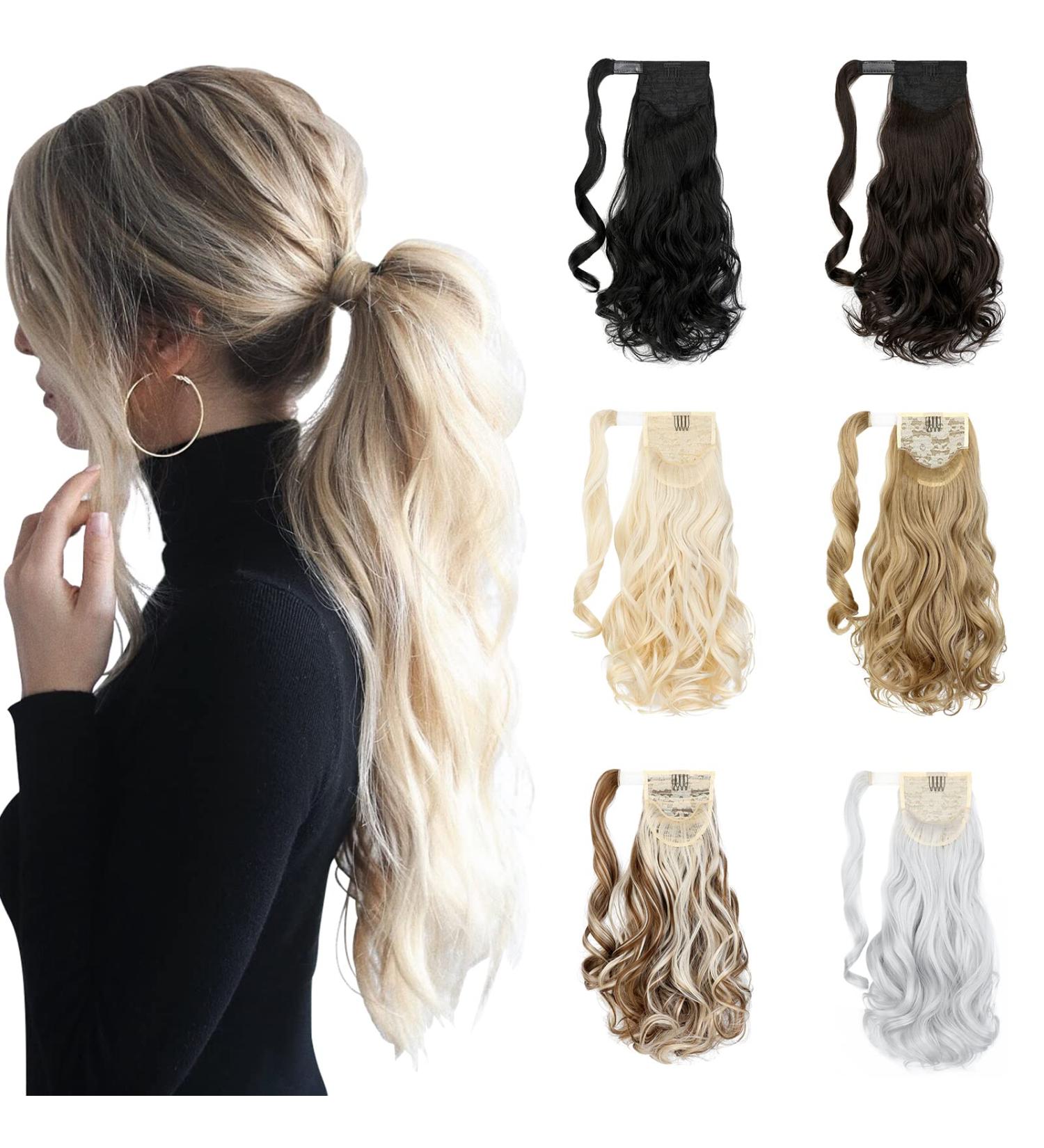 Wavy Straight Ponytail Extension - Wrap Around Pocket Hairpiece for Women - 18 Inch - Black/Brown/Blonde - Pack of 1 - Buy Online on GoSupps.com