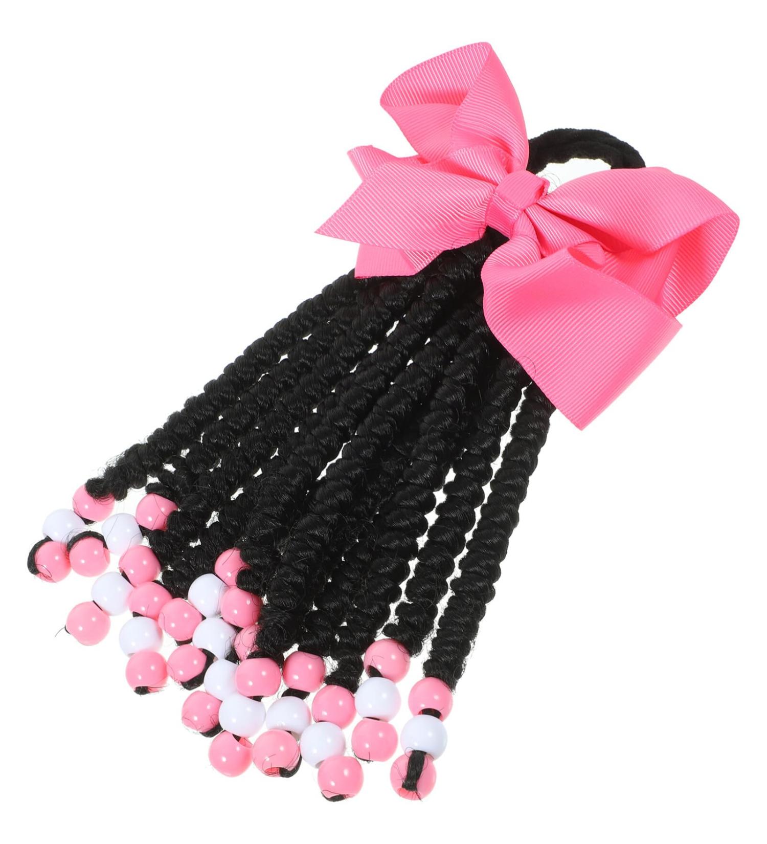 Bowknot Braided Ponytail Colored Braids Hair Extensions with Rubber Bands and Beads Ponytails Hair Bows Synthetic Hairpieces for Women Girls Party Highlights Cosplay Dress Up - Buy Online on GoSupps.com