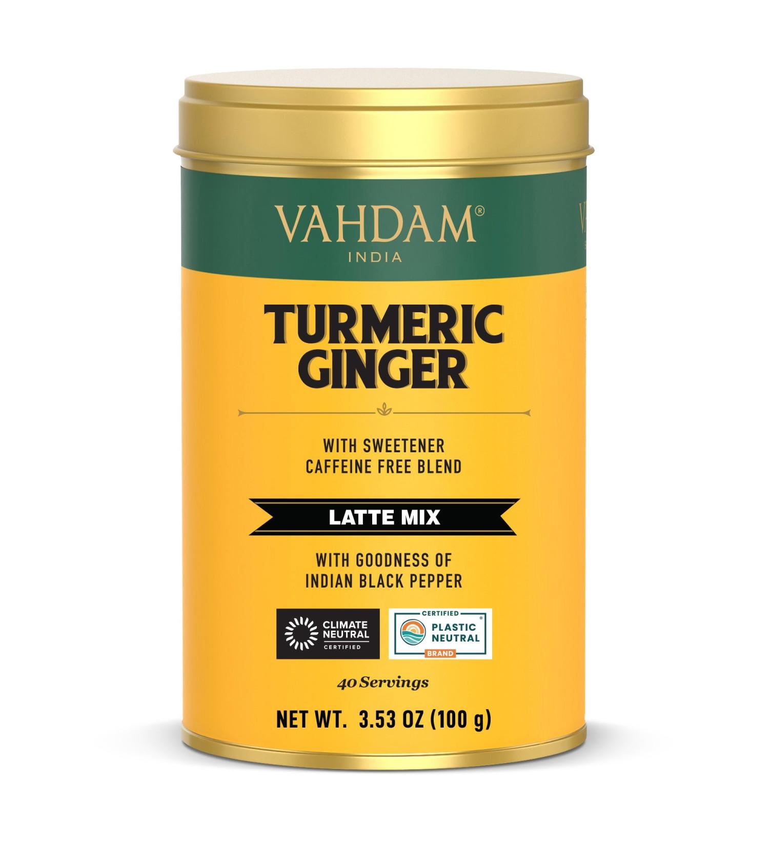 VAHDAM Turmeric Latte And Ginger (40 Cups 100g) Caffeine-free Golden Milk Powder | Real Ingredients - Turmeric And Ground G - Buy Online on GoSupps.com